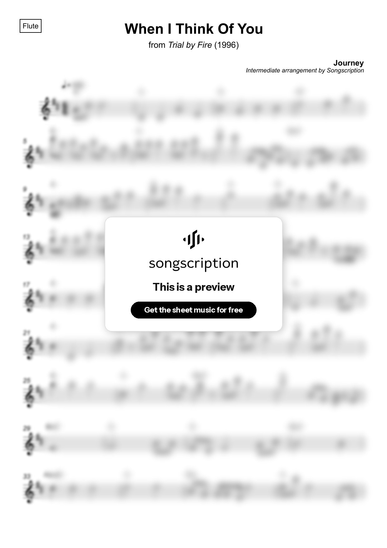 Intermediate Flute Sheet Music for "When I Think Of You" by Journey