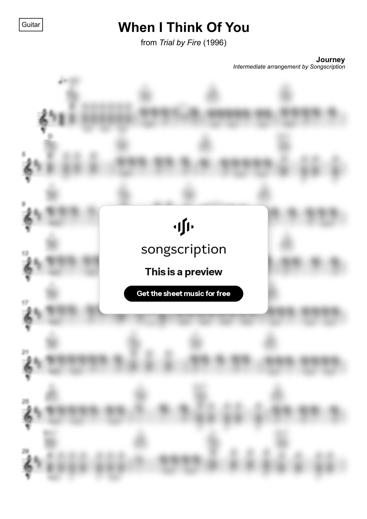 Intermediate Acoustic Guitar Sheet Music for "When I Think Of You" by Journey