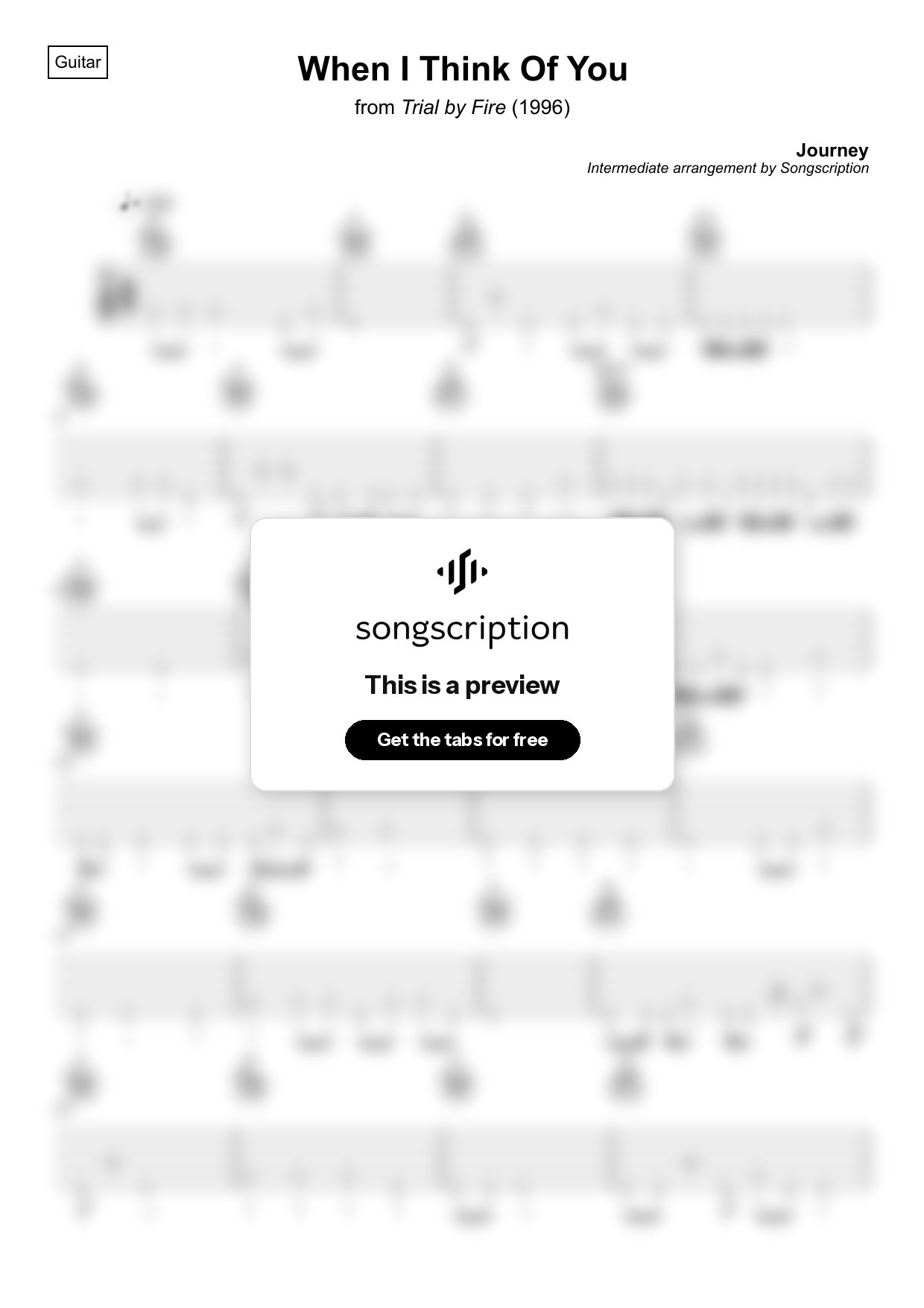 Intermediate Acoustic Guitar Tabs for "When I Think Of You" by Journey