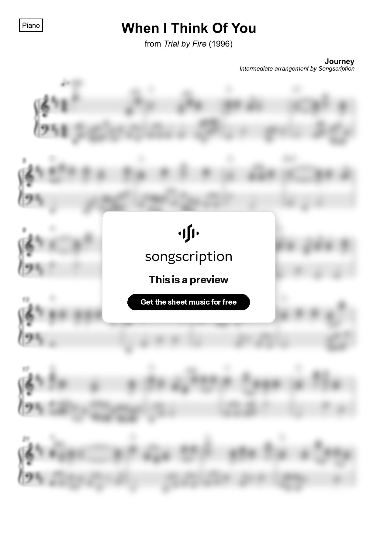 Intermediate Piano Sheet Music for "When I Think Of You" by Journey