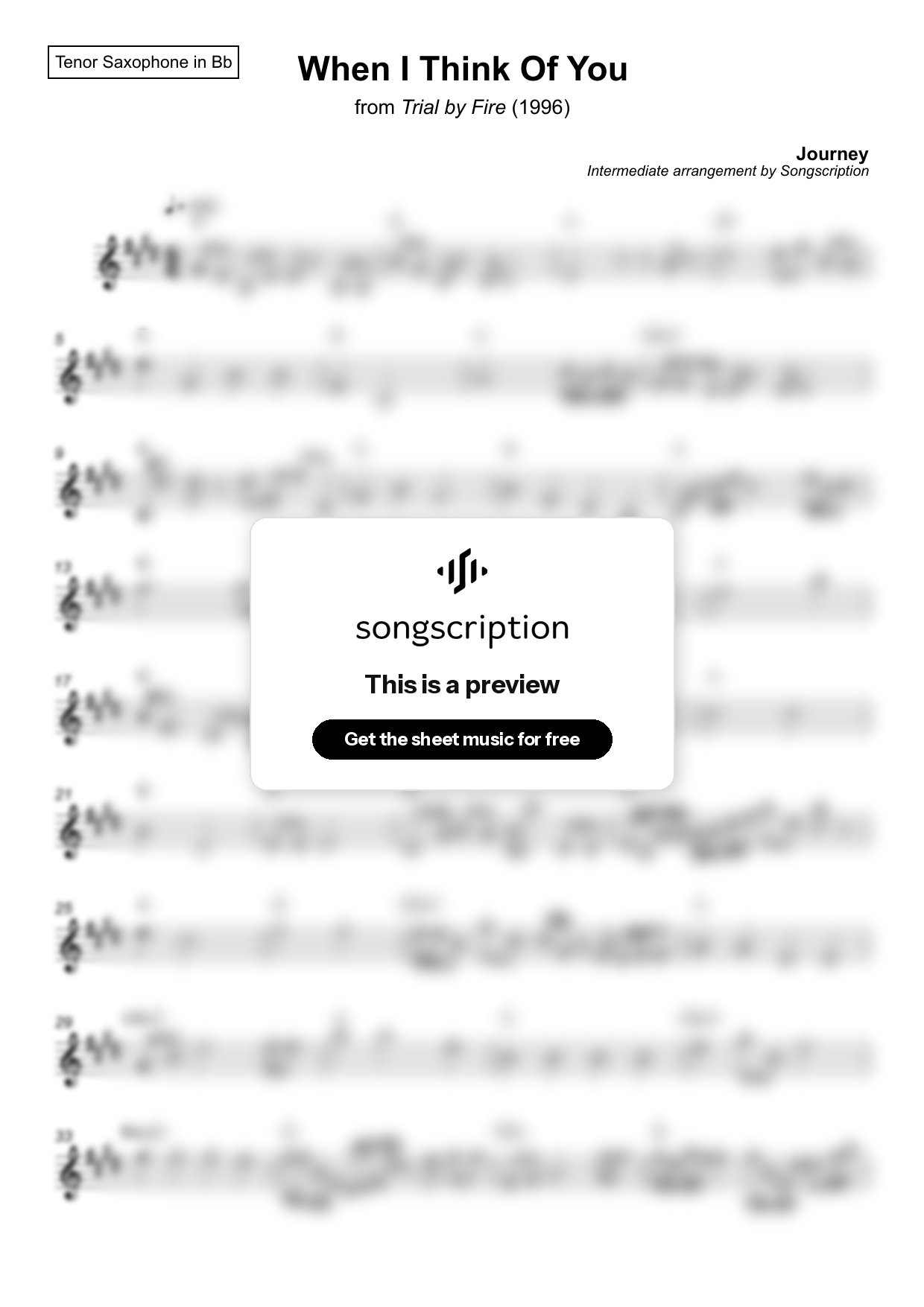Intermediate Tenor Sax Sheet Music for "When I Think Of You" by Journey