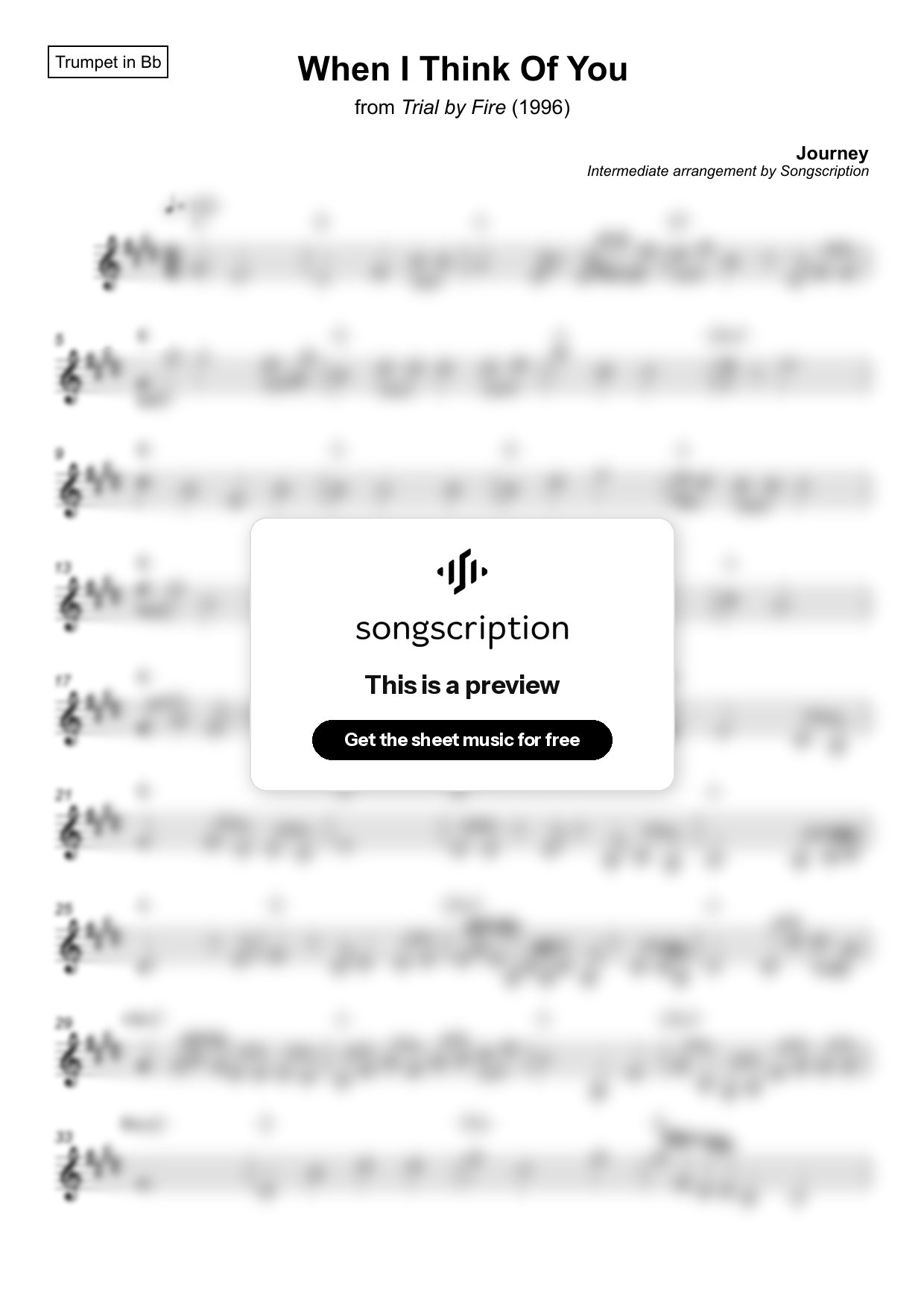 Intermediate Trumpet Sheet Music for "When I Think Of You" by Journey