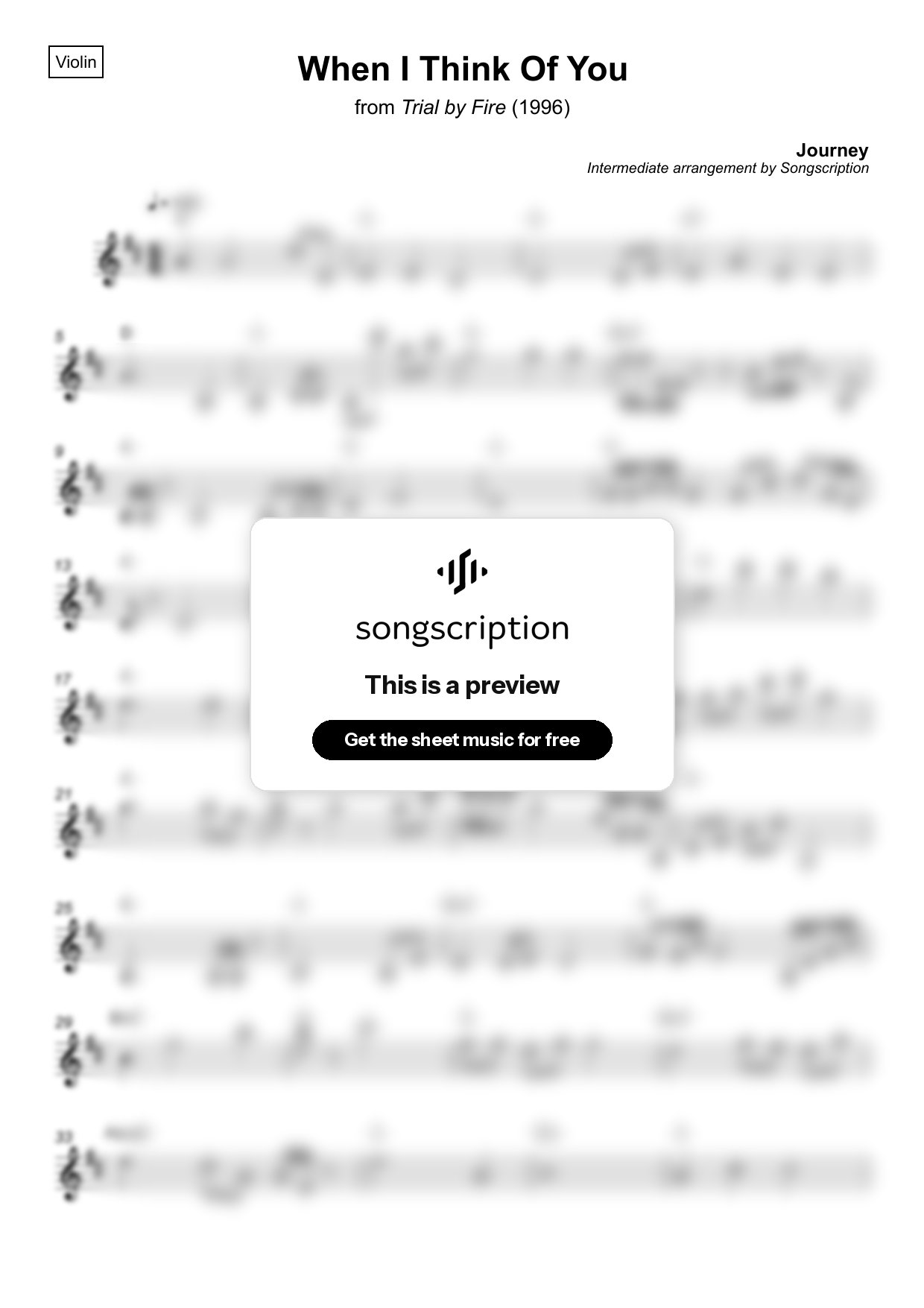 Intermediate Violin Sheet Music for "When I Think Of You" by Journey