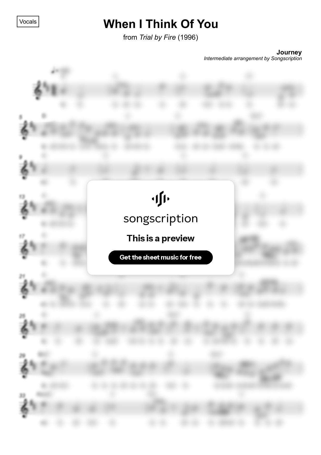 Intermediate Vocals Sheet Music for "When I Think Of You" by Journey