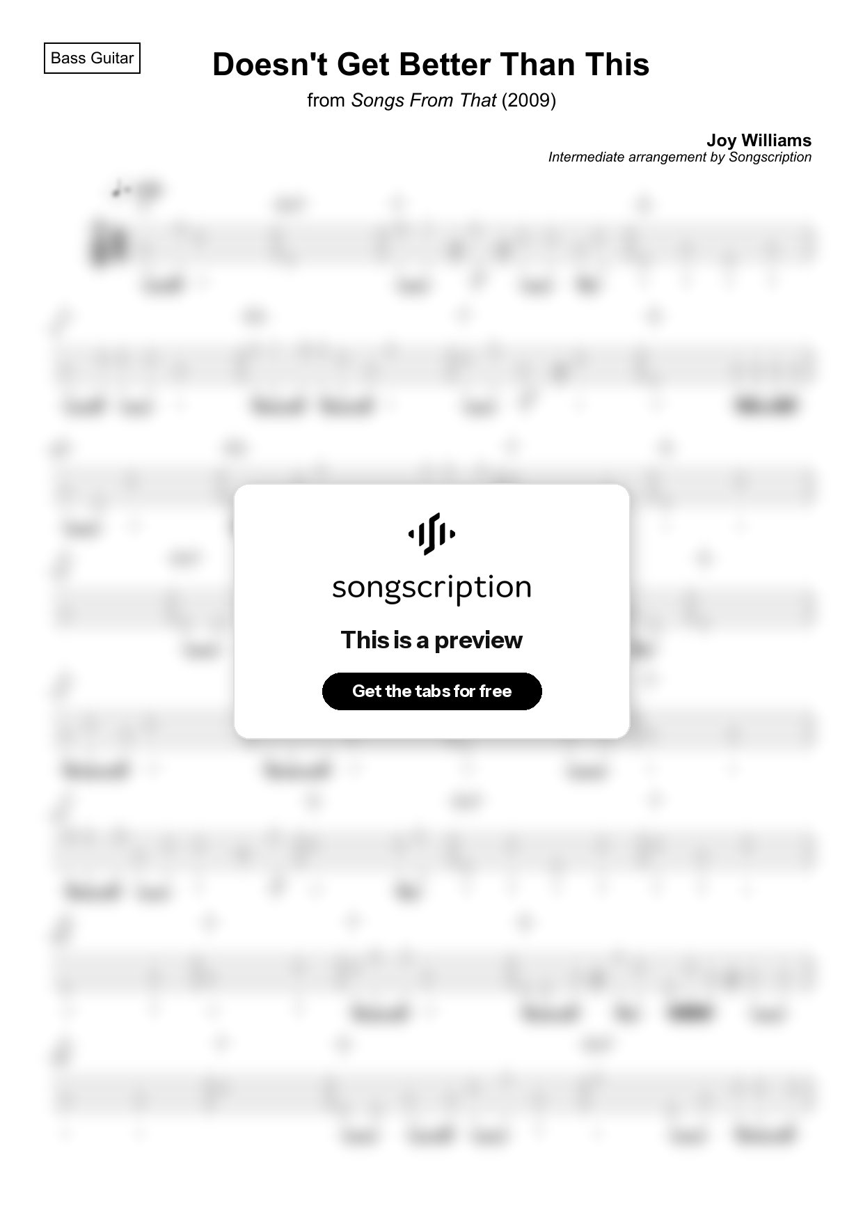 Intermediate Bass Guitar Tabs for "Doesn't Get Better Than This" by Joy Williams