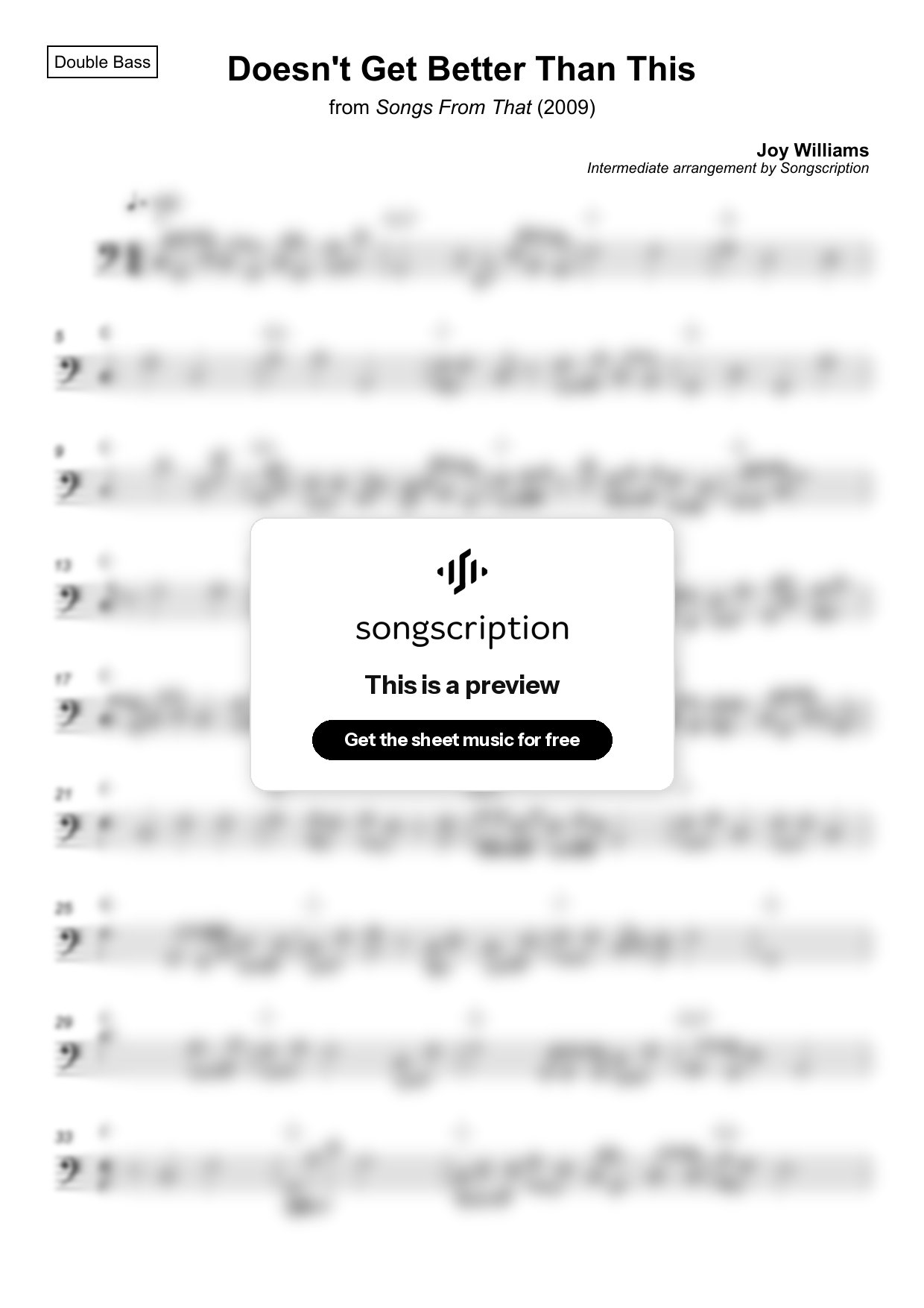 Intermediate Double Bass Sheet Music for "Doesn't Get Better Than This" by Joy Williams