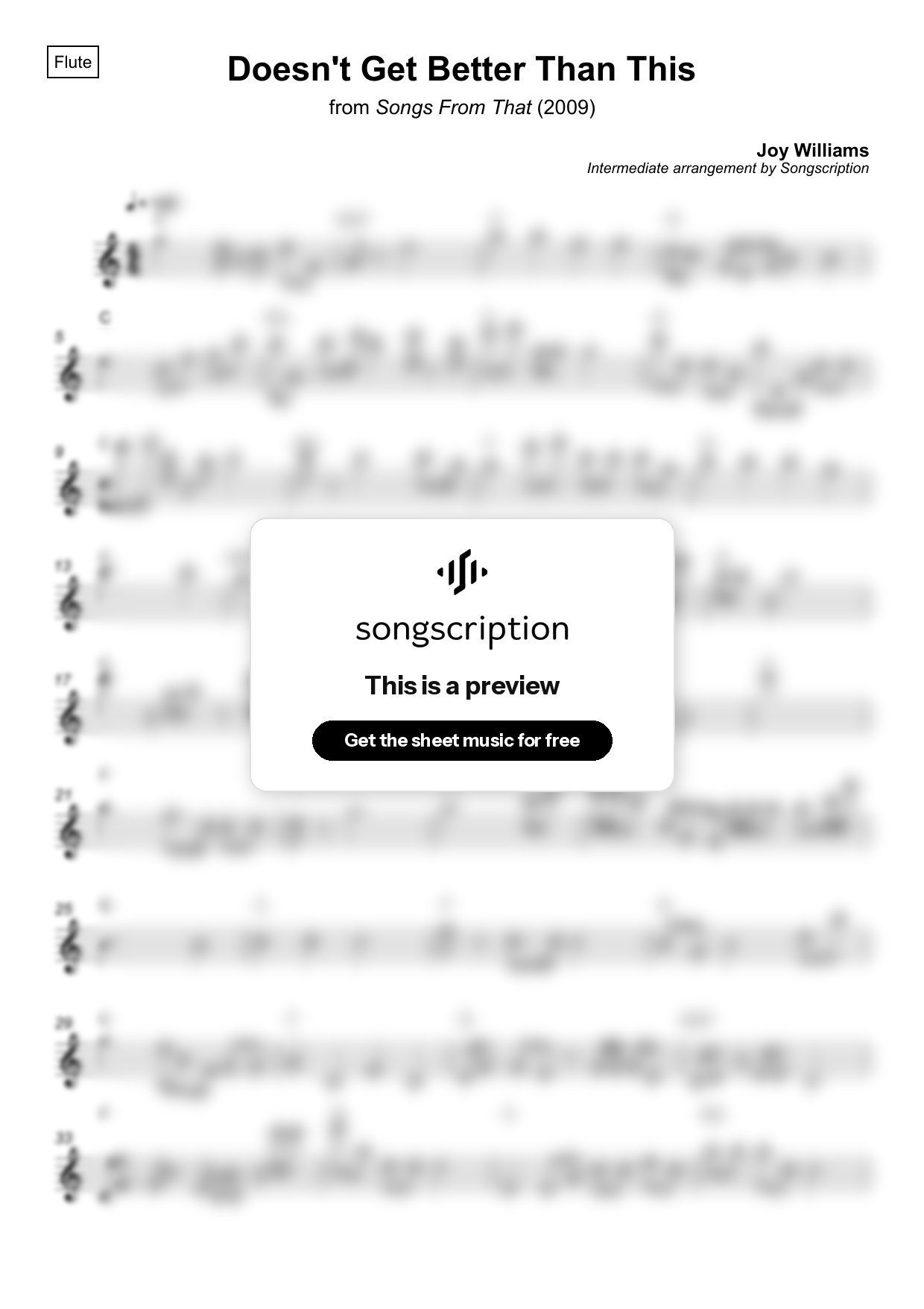 Intermediate Flute Sheet Music for "Doesn't Get Better Than This" by Joy Williams