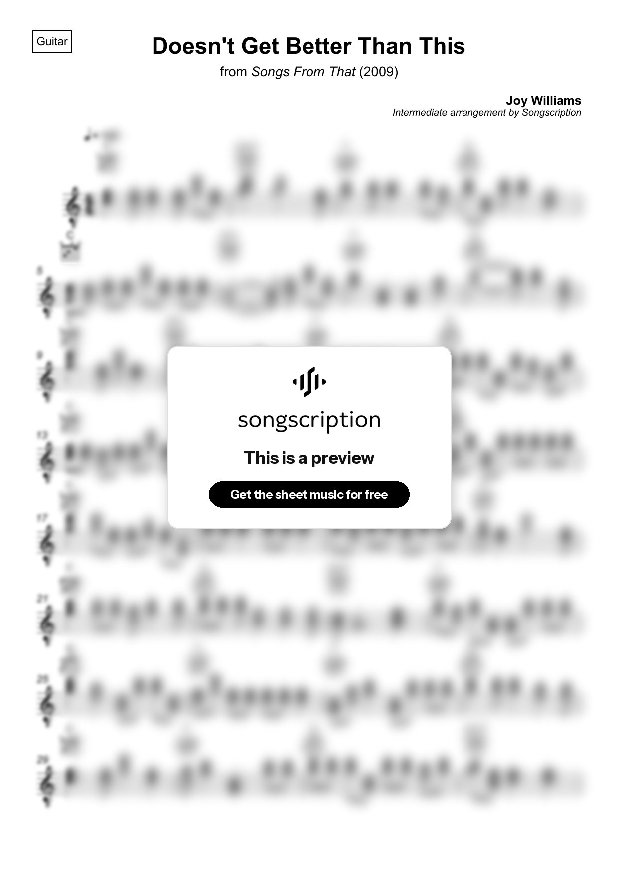 Intermediate Acoustic Guitar Sheet Music for "Doesn't Get Better Than This" by Joy Williams