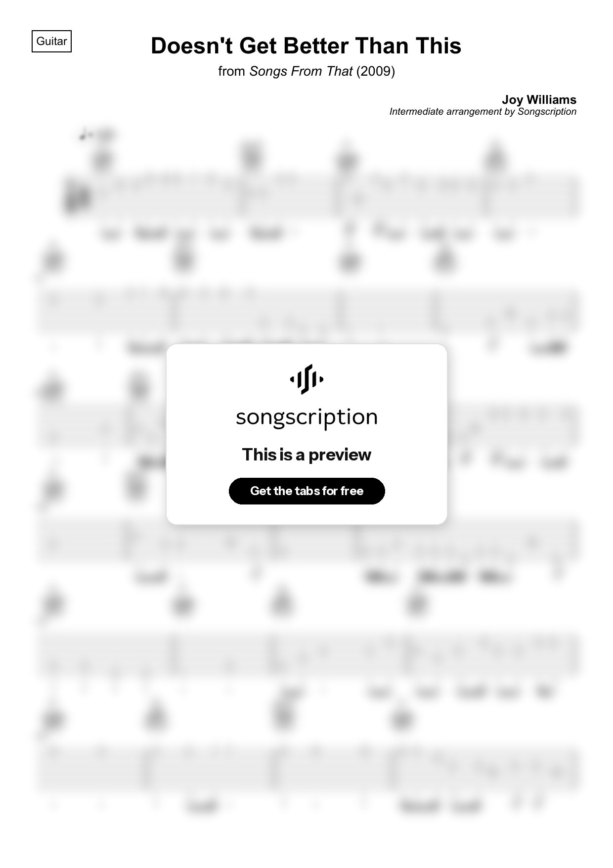 Intermediate Acoustic Guitar Tabs for "Doesn't Get Better Than This" by Joy Williams