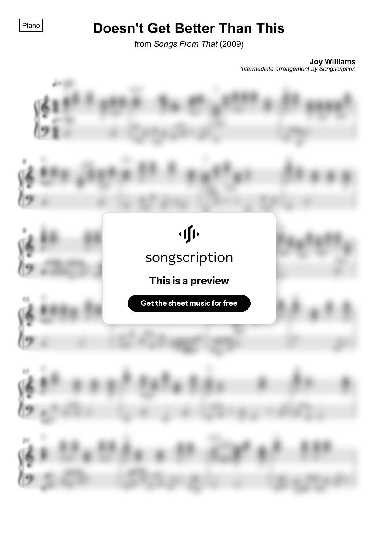 Intermediate Piano Sheet Music for "Doesn't Get Better Than This" by Joy Williams