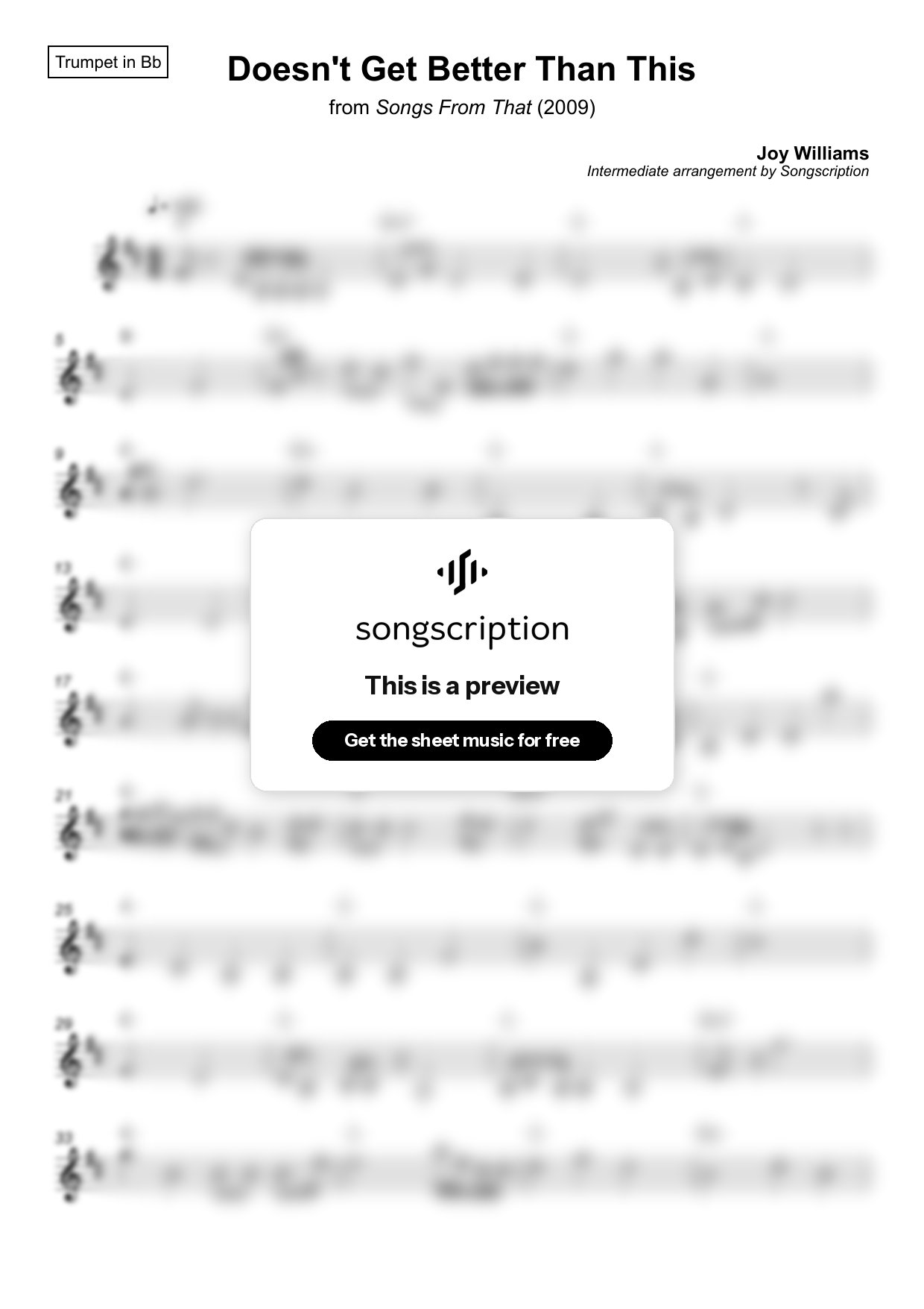 Intermediate Trumpet Sheet Music for "Doesn't Get Better Than This" by Joy Williams