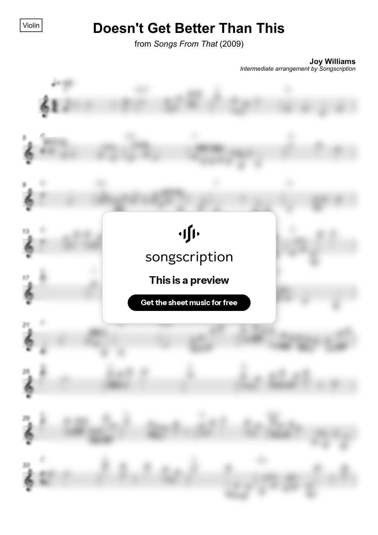 Intermediate Violin Sheet Music for "Doesn't Get Better Than This" by Joy Williams