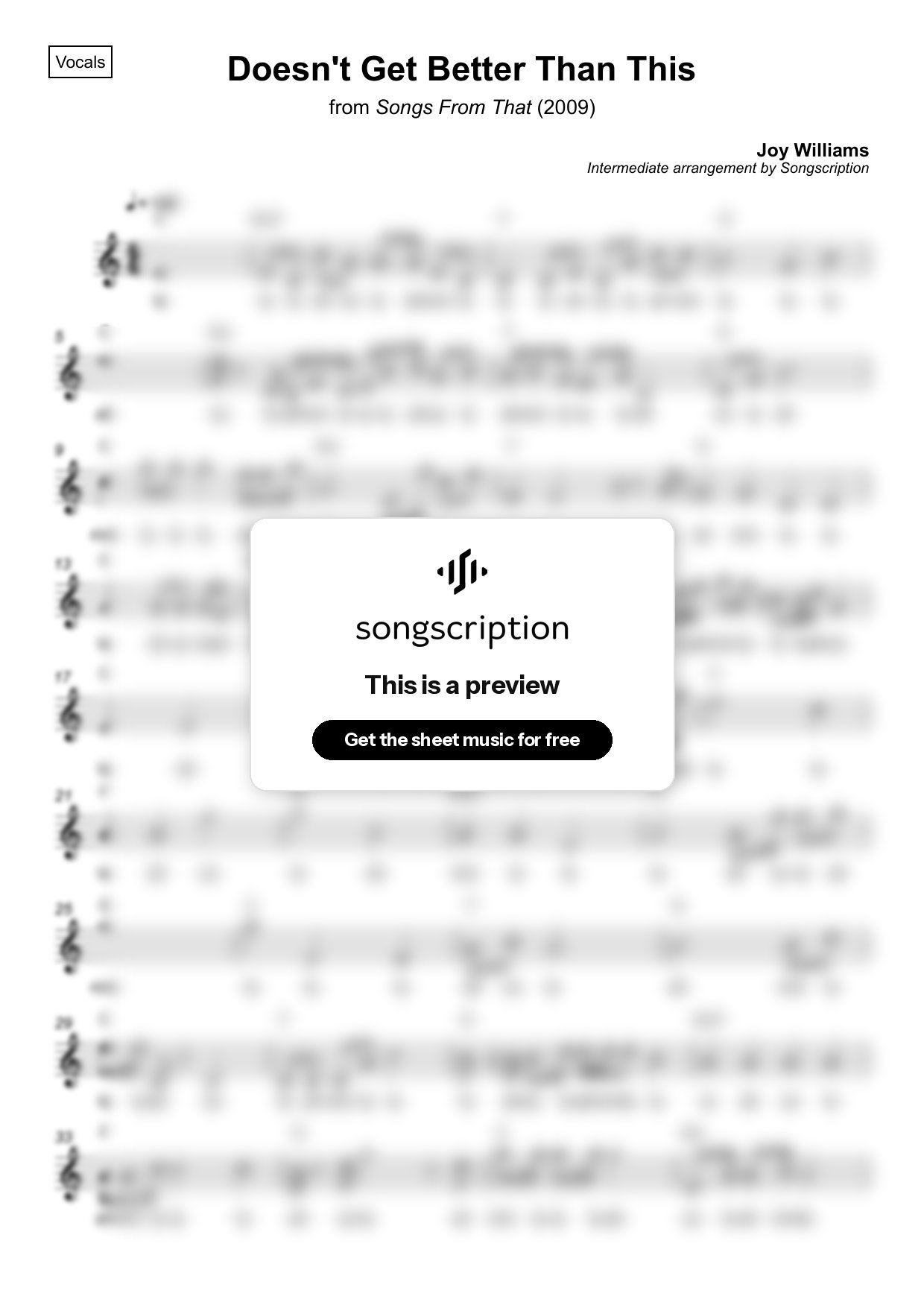 Intermediate Vocals Sheet Music for "Doesn't Get Better Than This" by Joy Williams