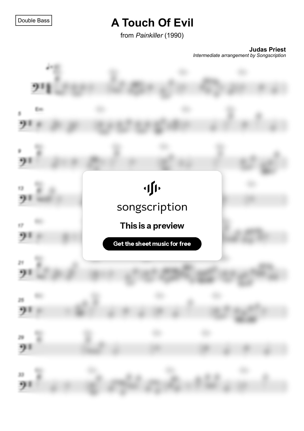 Intermediate Double Bass Sheet Music for "A Touch Of Evil" by Judas Priest
