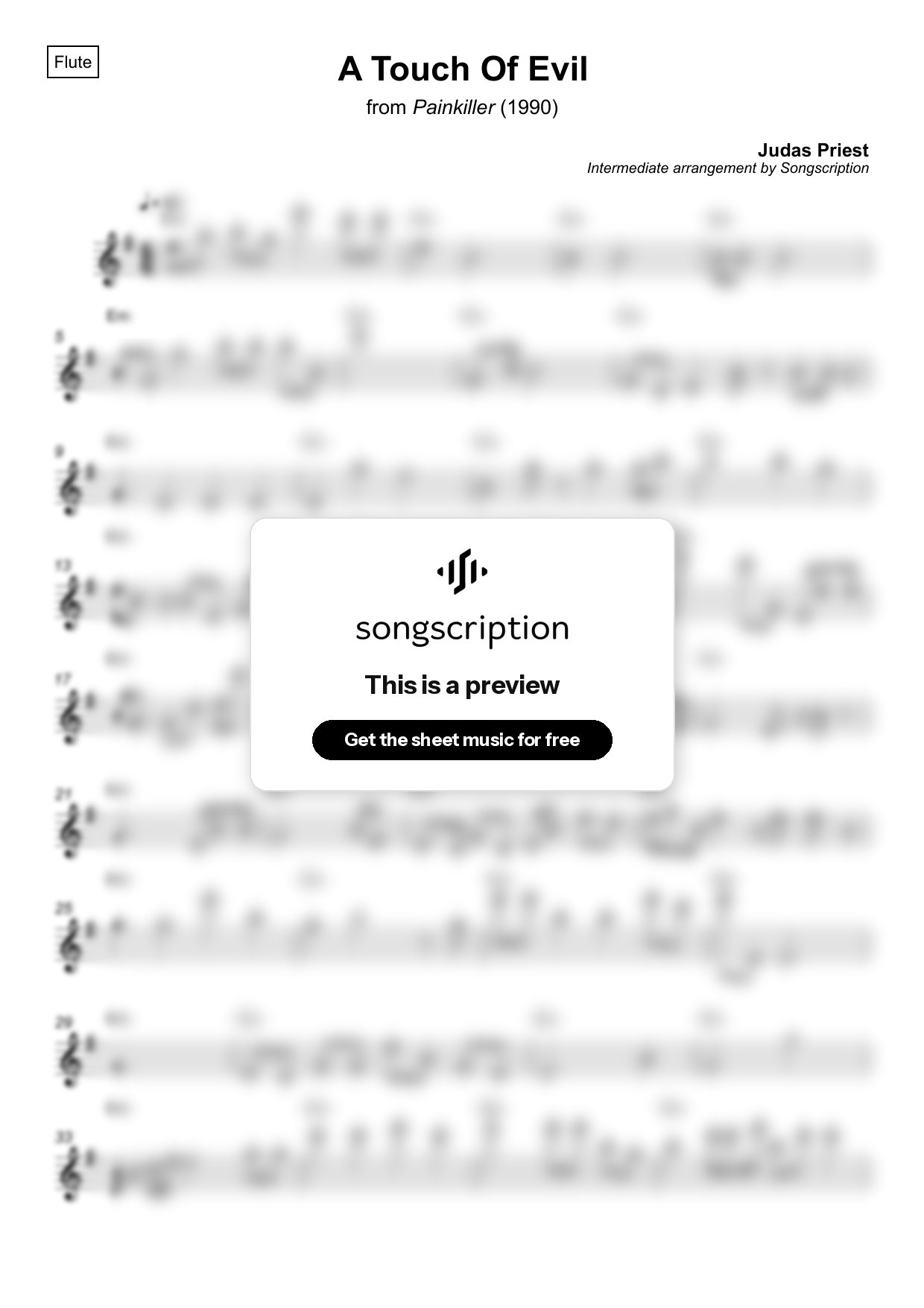 Intermediate Flute Sheet Music for "A Touch Of Evil" by Judas Priest