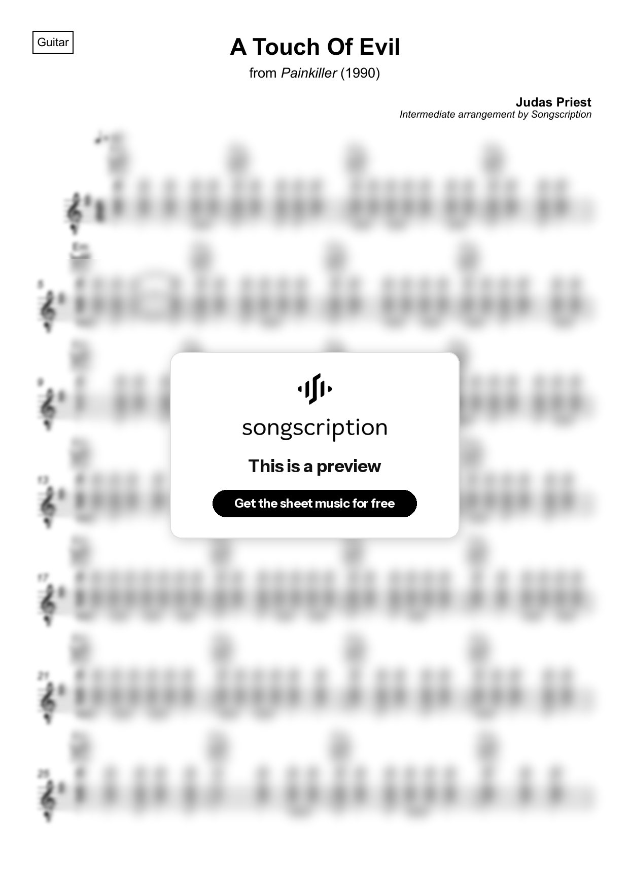 Intermediate Acoustic Guitar Sheet Music for "A Touch Of Evil" by Judas Priest