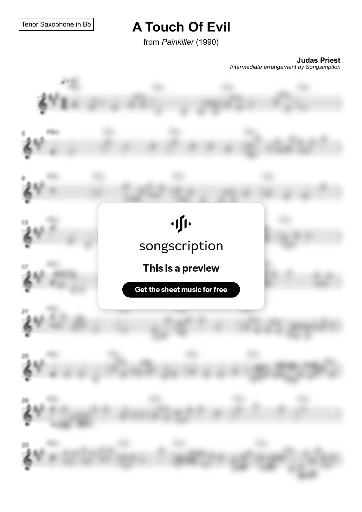 Intermediate Tenor Sax Sheet Music for "A Touch Of Evil" by Judas Priest