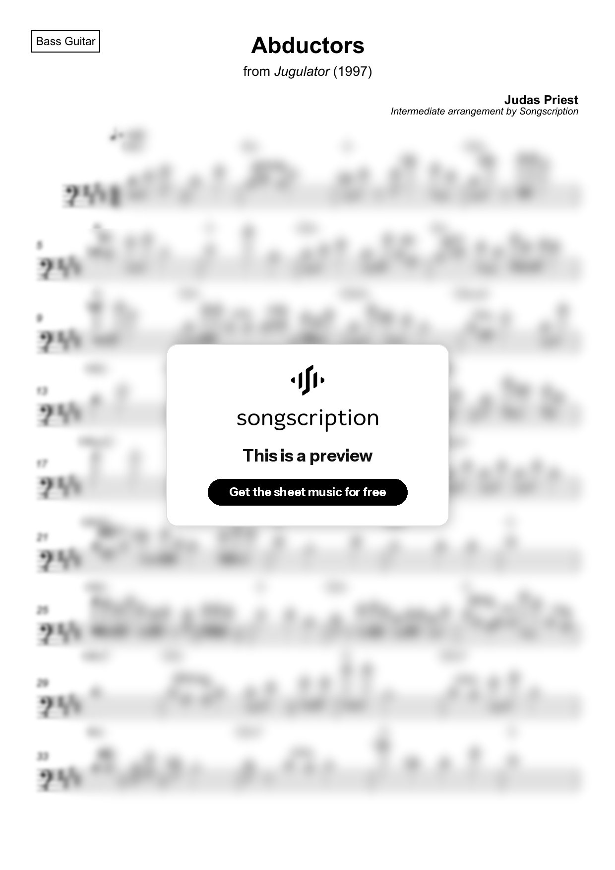 Intermediate Bass Guitar Sheet Music for "Abductors" by Judas Priest