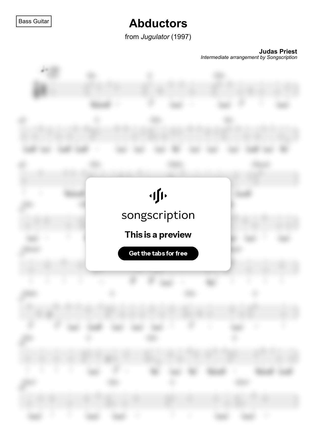 Intermediate Bass Guitar Tabs for "Abductors" by Judas Priest