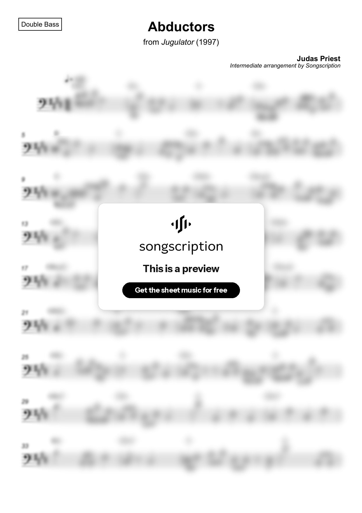 Intermediate Double Bass Sheet Music for "Abductors" by Judas Priest