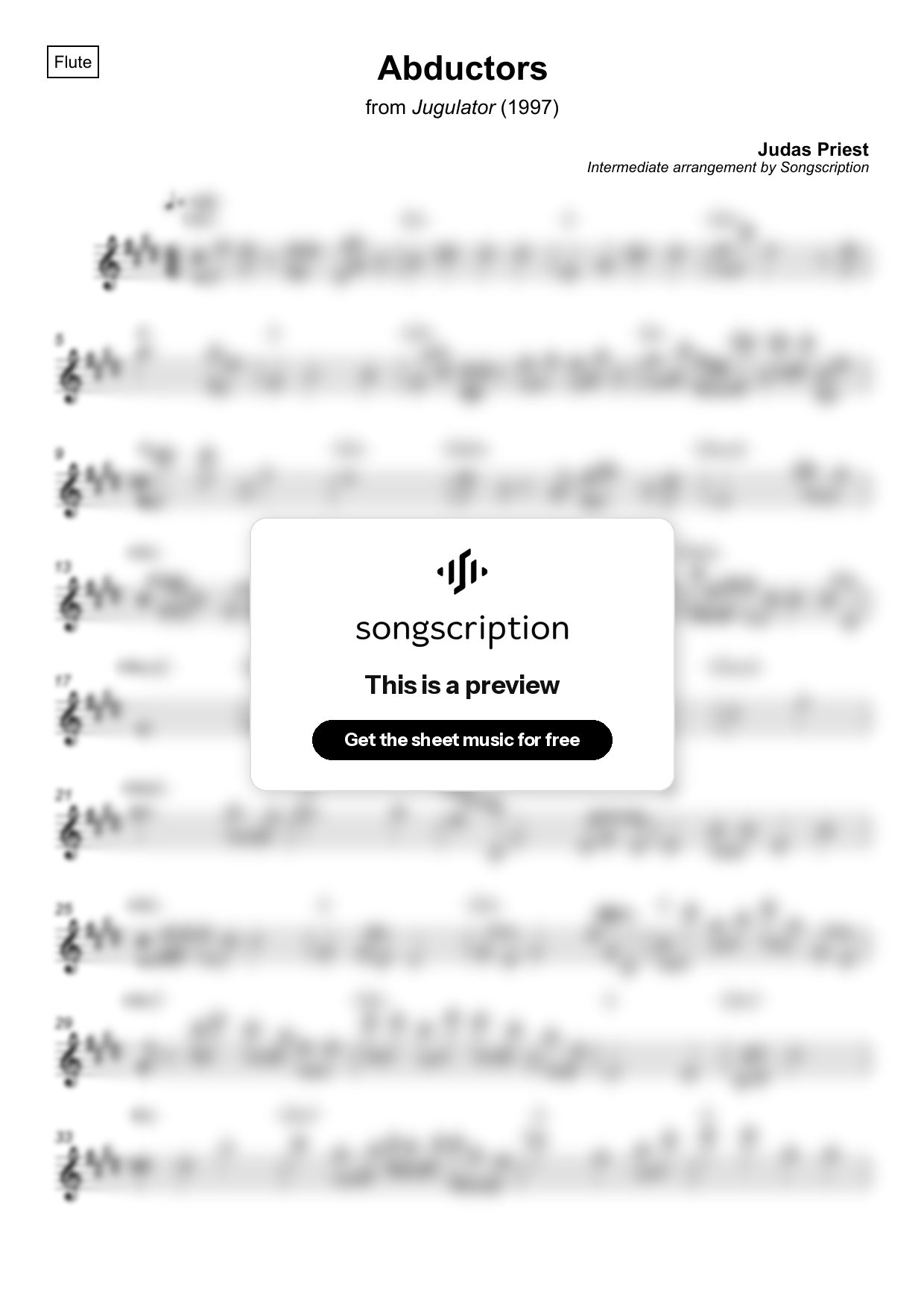 Intermediate Flute Sheet Music for "Abductors" by Judas Priest