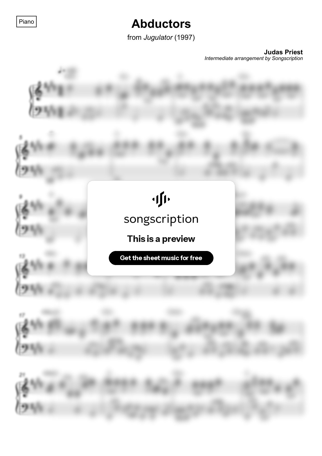 Intermediate Piano Sheet Music for "Abductors" by Judas Priest