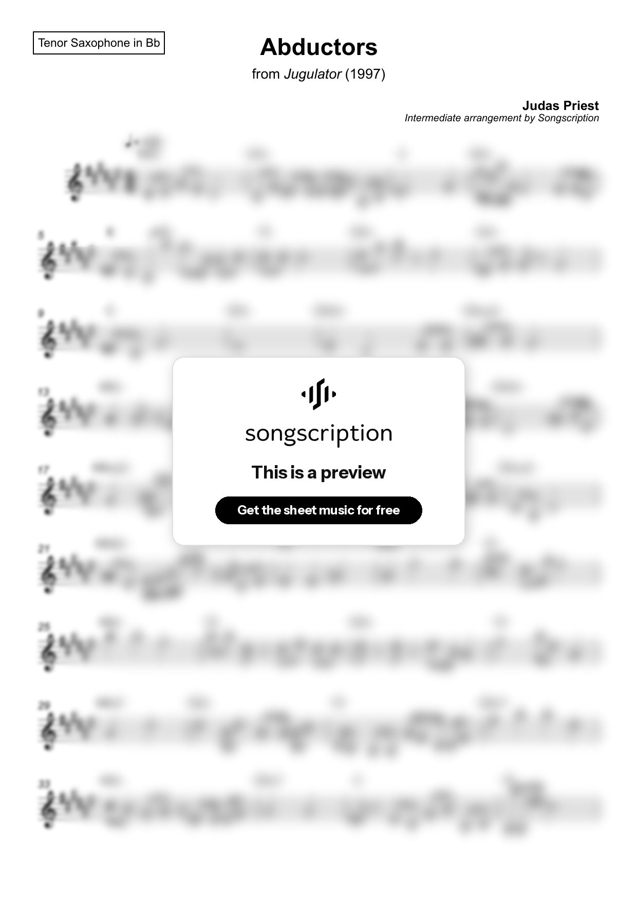 Intermediate Tenor Sax Sheet Music for "Abductors" by Judas Priest