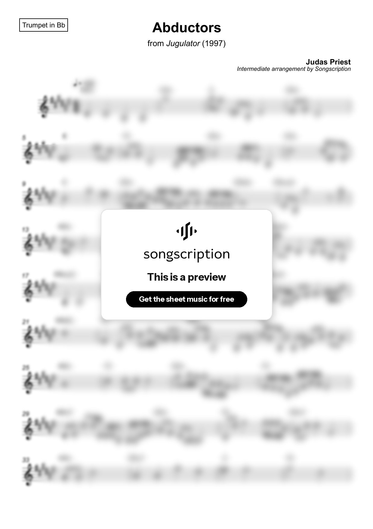 Intermediate Trumpet Sheet Music for "Abductors" by Judas Priest