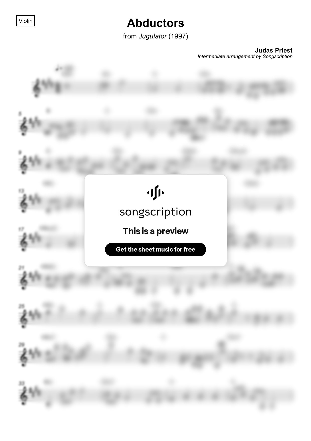 Intermediate Violin Sheet Music for "Abductors" by Judas Priest