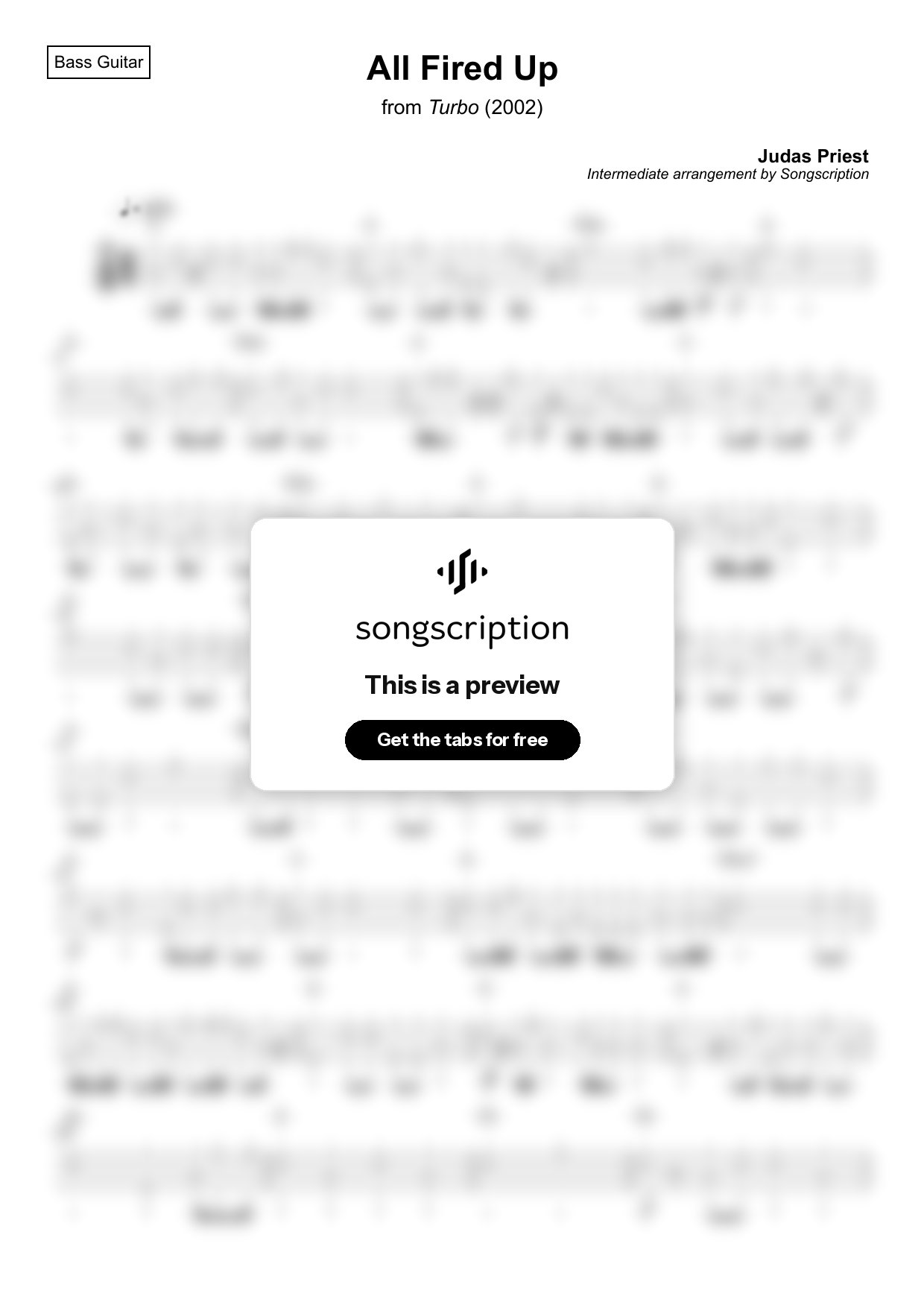 Intermediate Bass Guitar Tabs for "All Fired Up" by Judas Priest