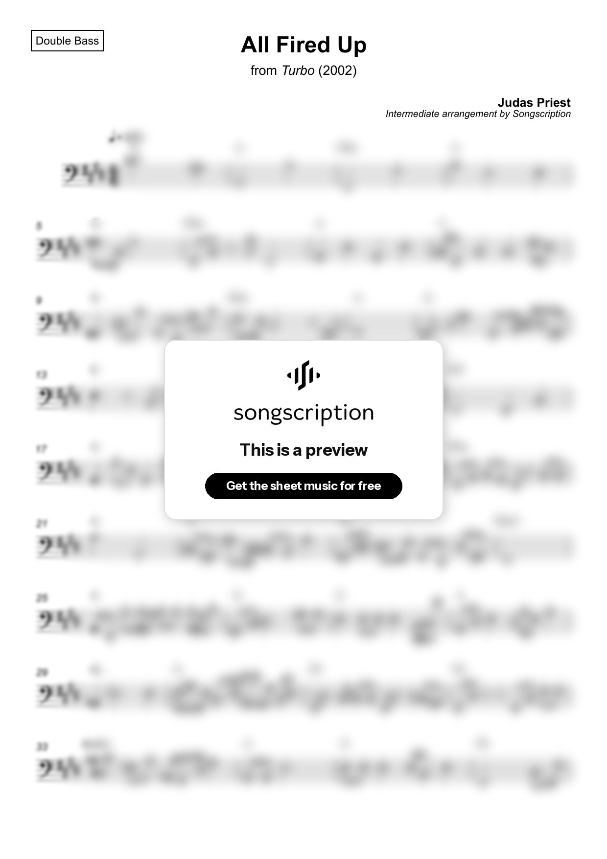 Intermediate Double Bass Sheet Music for "All Fired Up" by Judas Priest