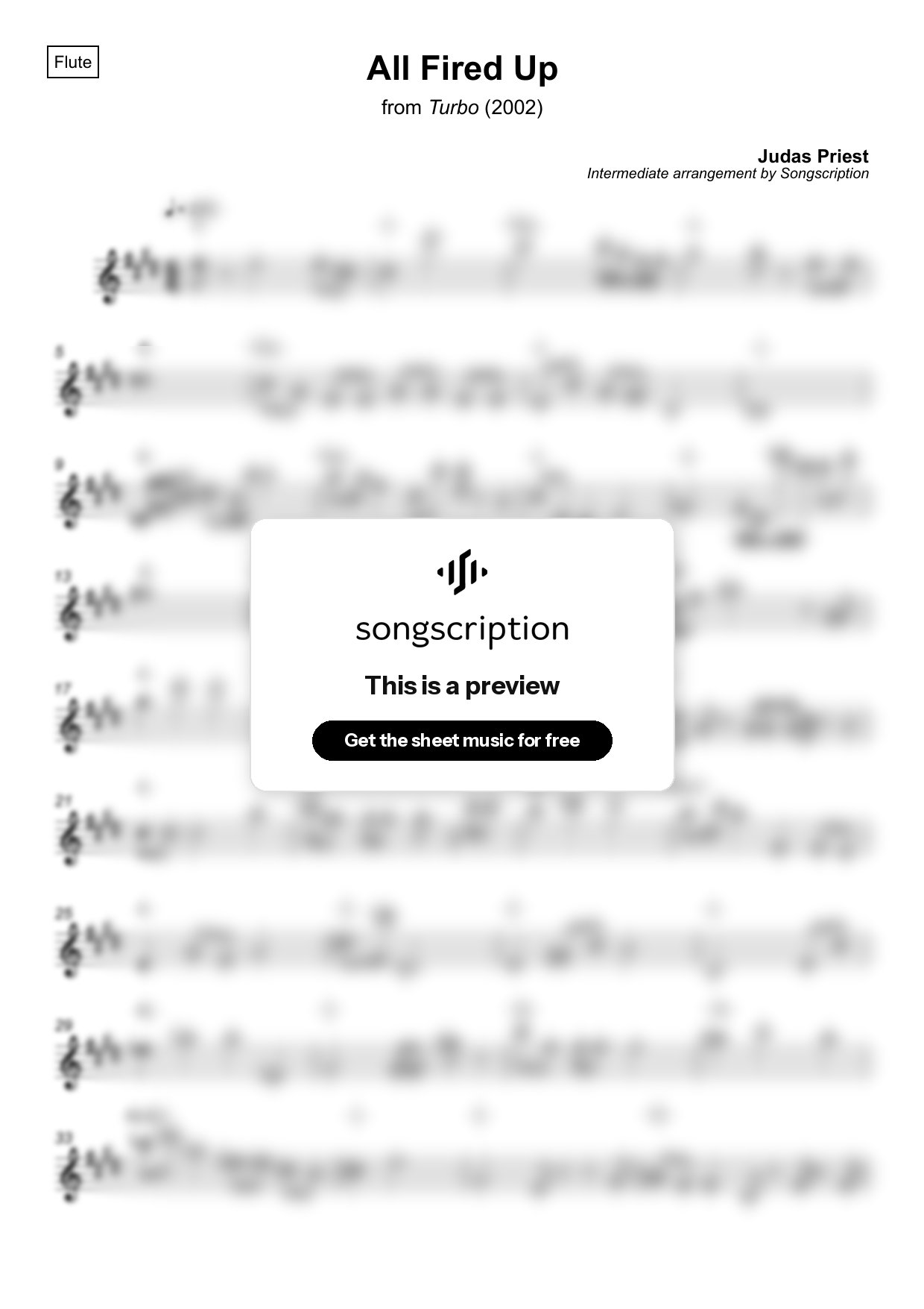 Intermediate Flute Sheet Music for "All Fired Up" by Judas Priest