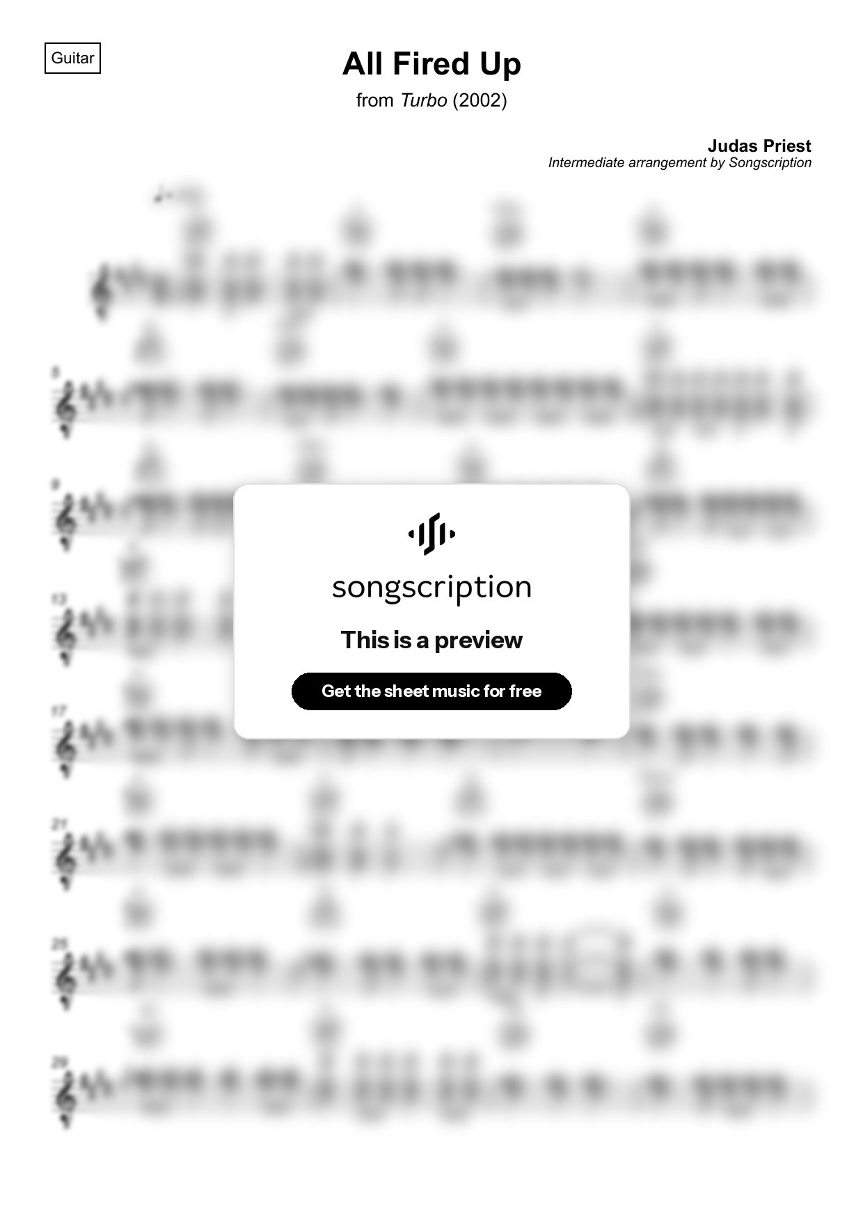 Intermediate Acoustic Guitar Sheet Music for "All Fired Up" by Judas Priest
