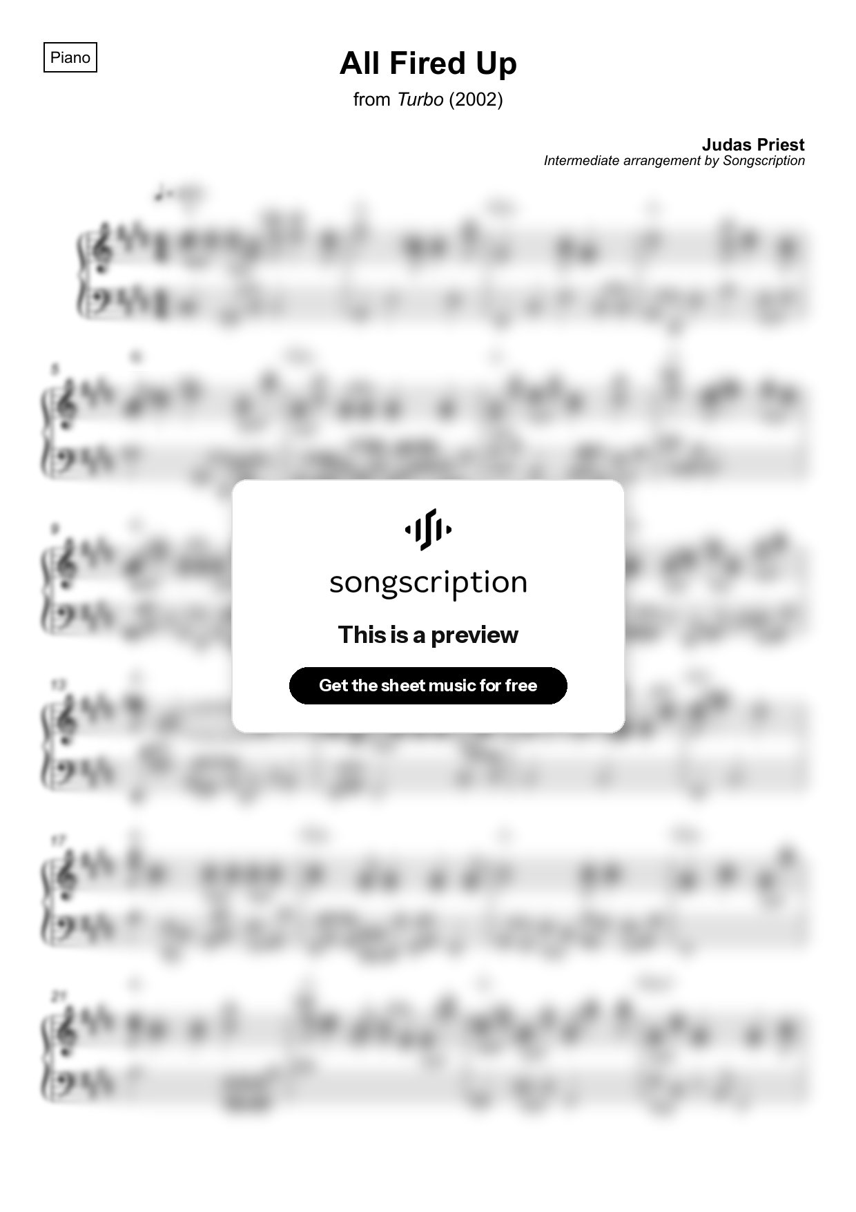 Intermediate Piano Sheet Music for "All Fired Up" by Judas Priest