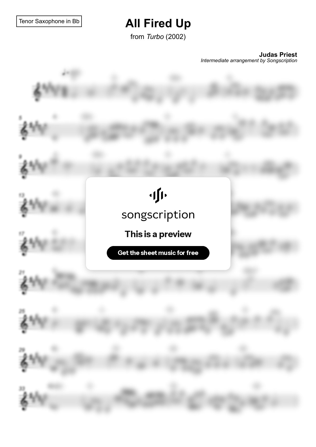 Intermediate Tenor Sax Sheet Music for "All Fired Up" by Judas Priest