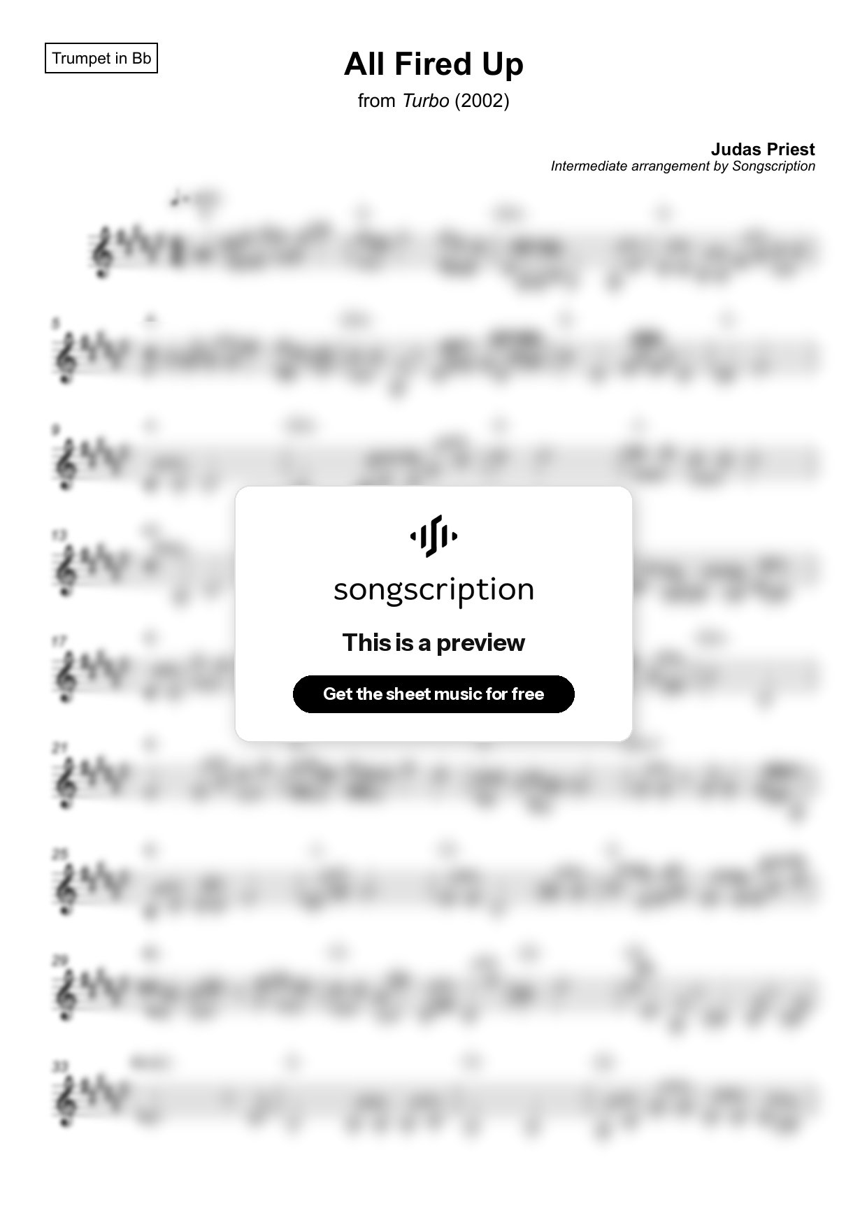 Intermediate Trumpet Sheet Music for "All Fired Up" by Judas Priest
