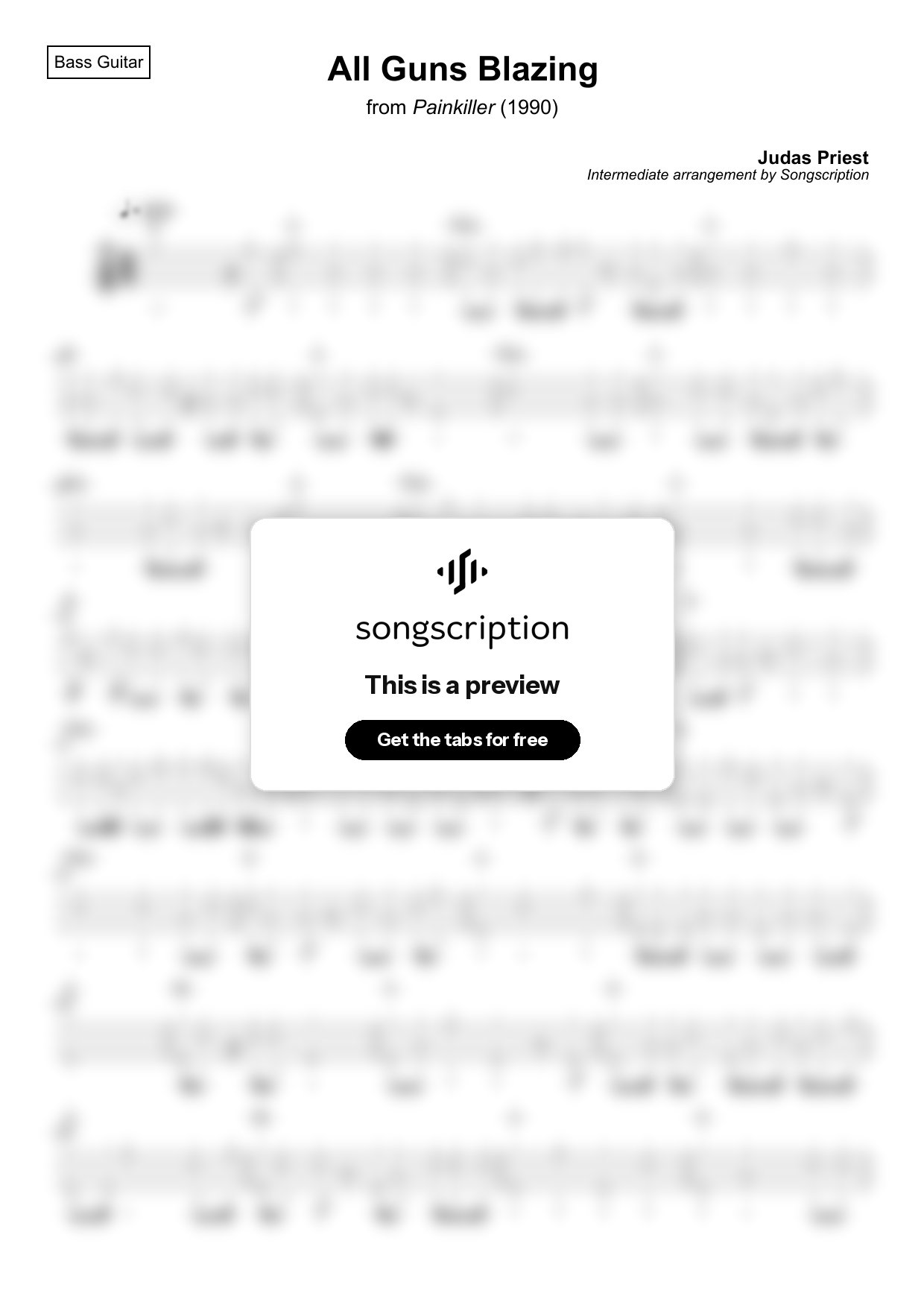Intermediate Bass Guitar Tabs for "All Guns Blazing" by Judas Priest