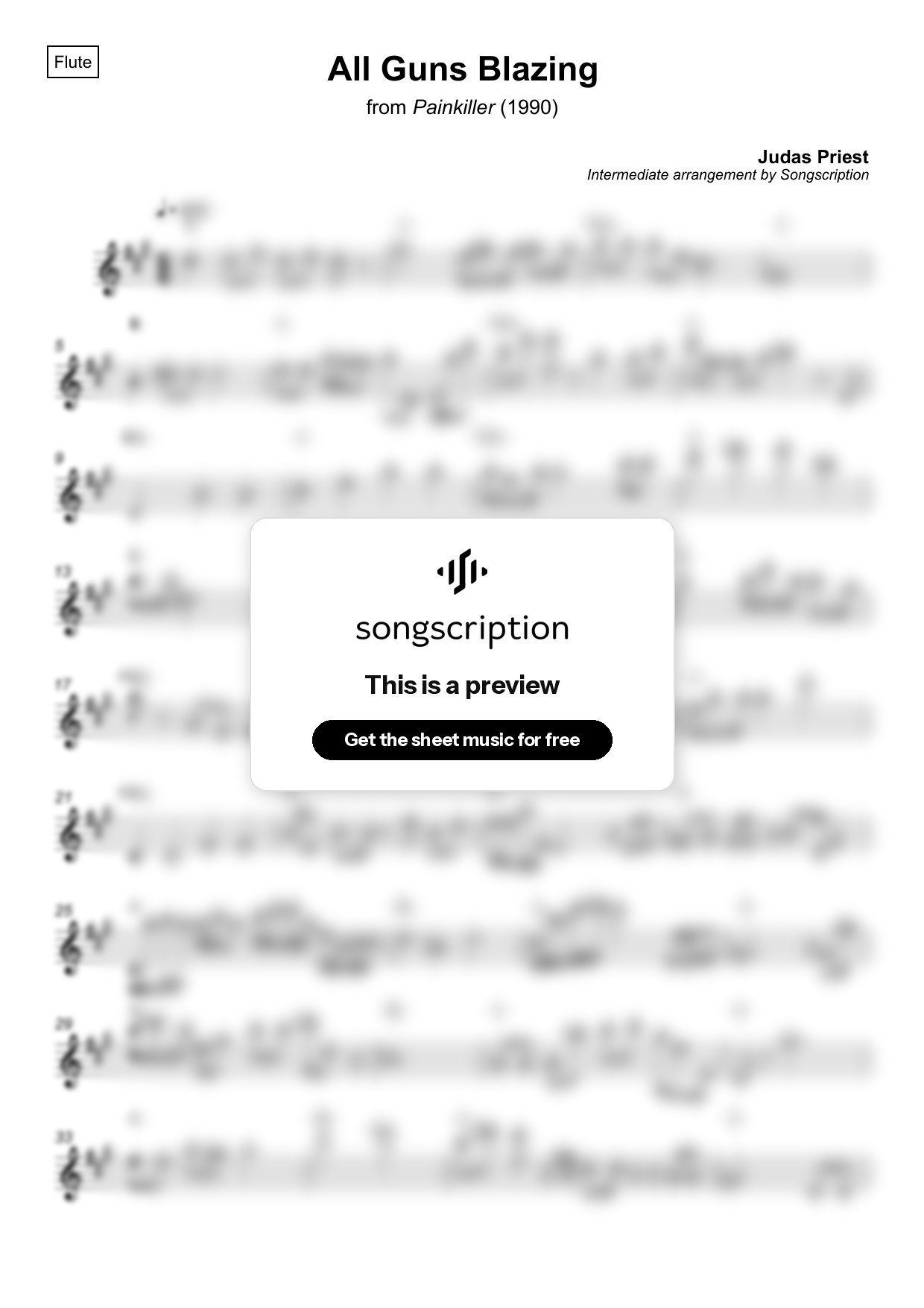 Intermediate Flute Sheet Music for "All Guns Blazing" by Judas Priest