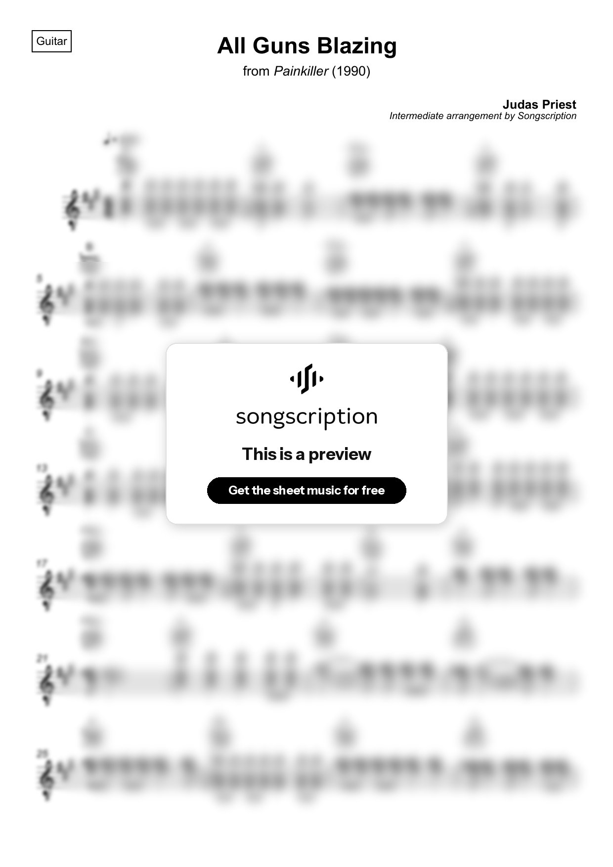Intermediate Acoustic Guitar Sheet Music for "All Guns Blazing" by Judas Priest