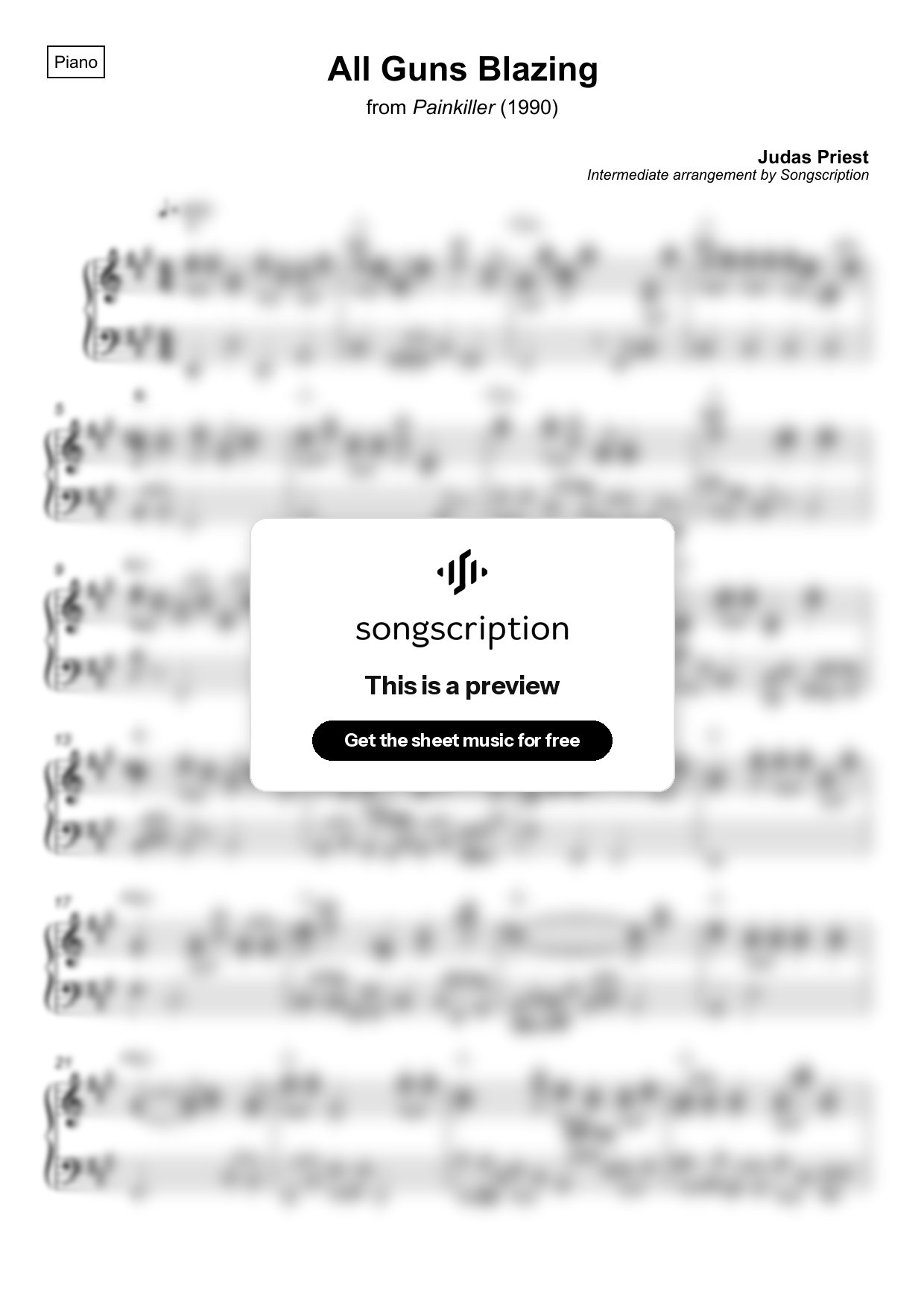 Intermediate Piano Sheet Music for "All Guns Blazing" by Judas Priest
