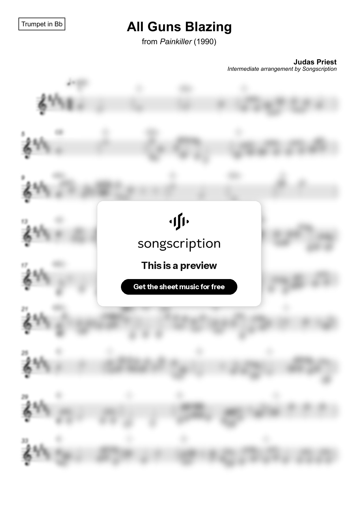 Intermediate Trumpet Sheet Music for "All Guns Blazing" by Judas Priest