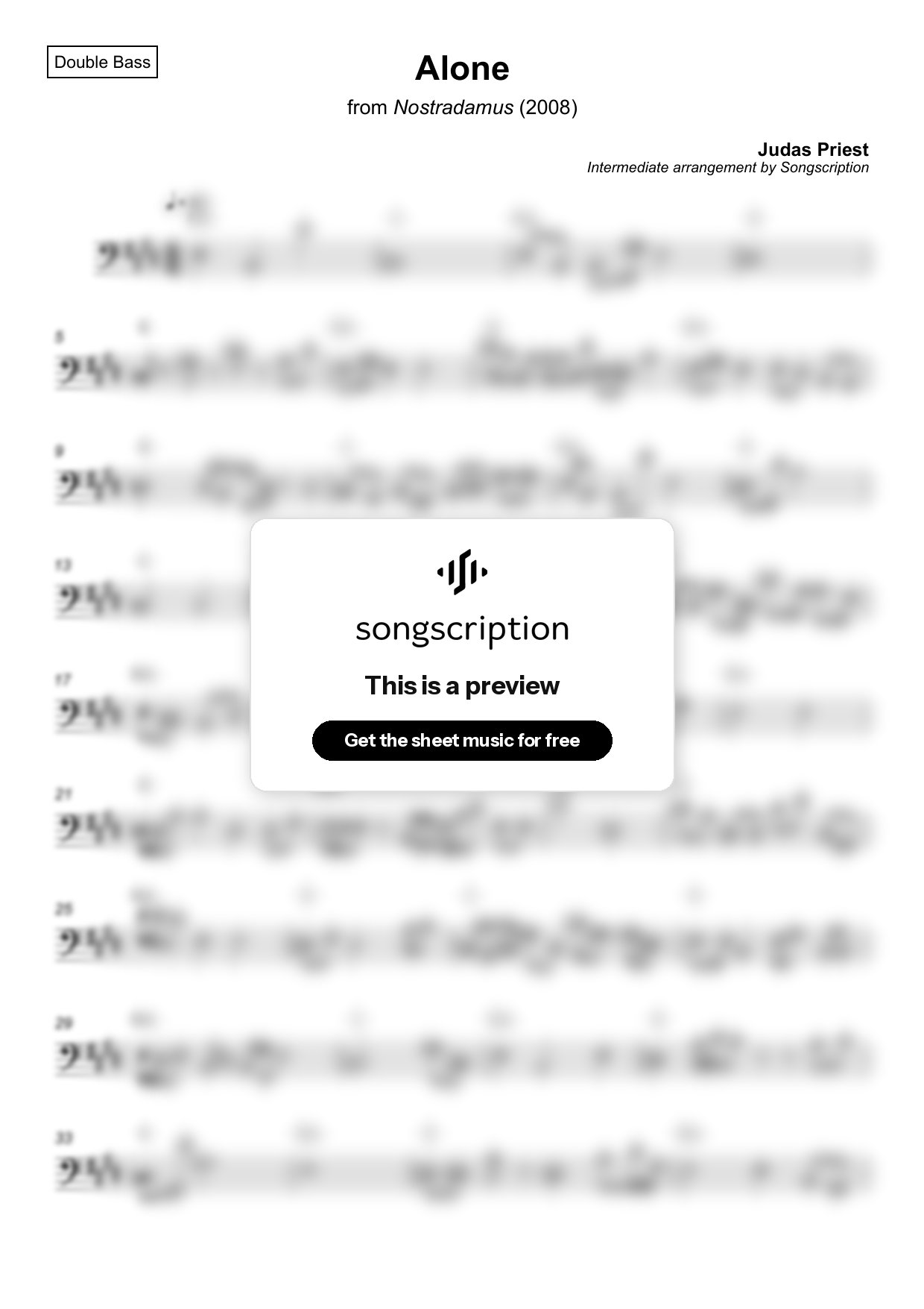 Intermediate Double Bass Sheet Music for "Alone" by Judas Priest