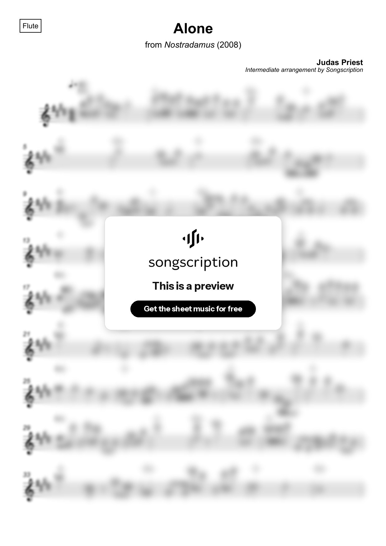 Intermediate Flute Sheet Music for "Alone" by Judas Priest