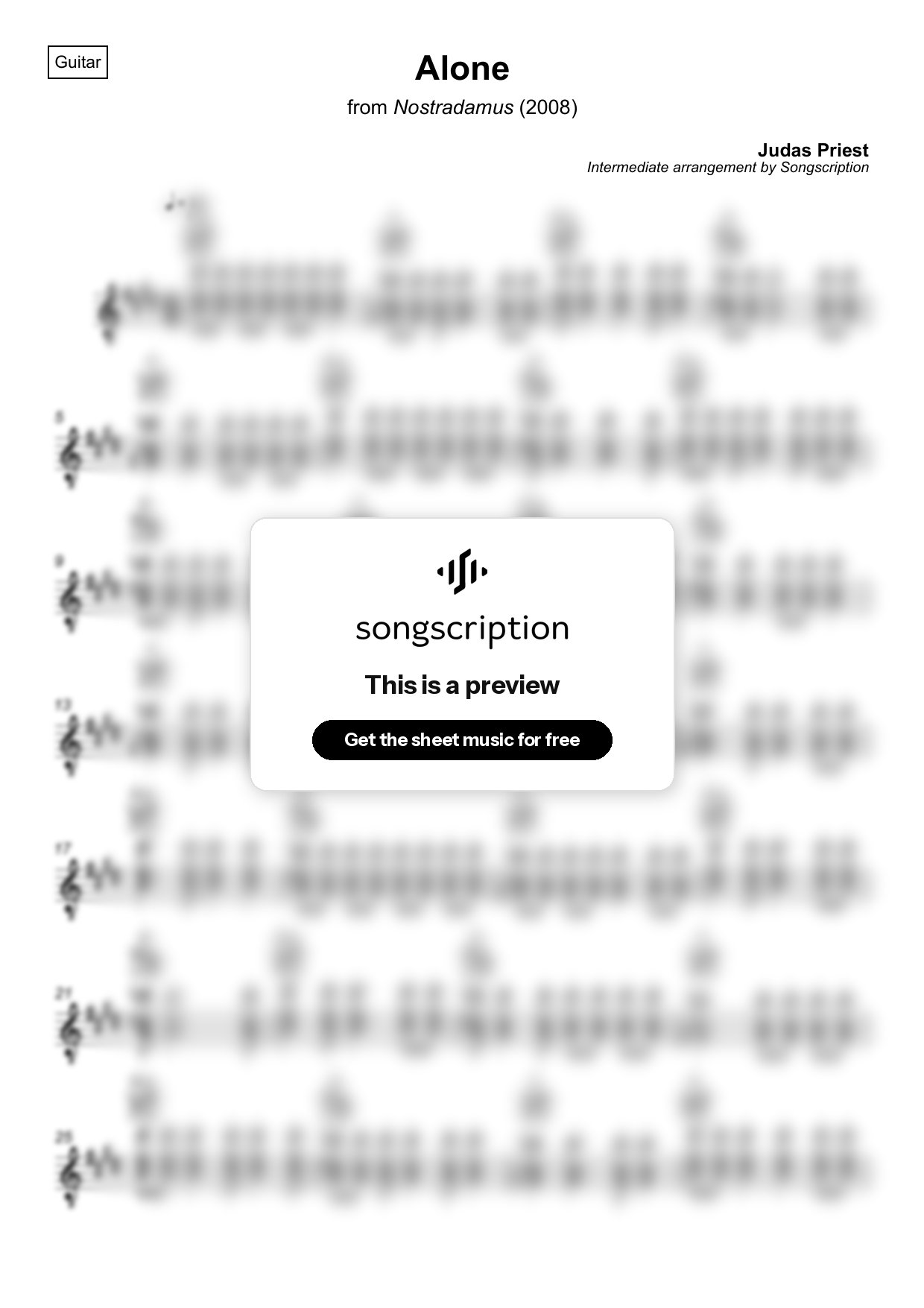 Intermediate Acoustic Guitar Sheet Music for "Alone" by Judas Priest
