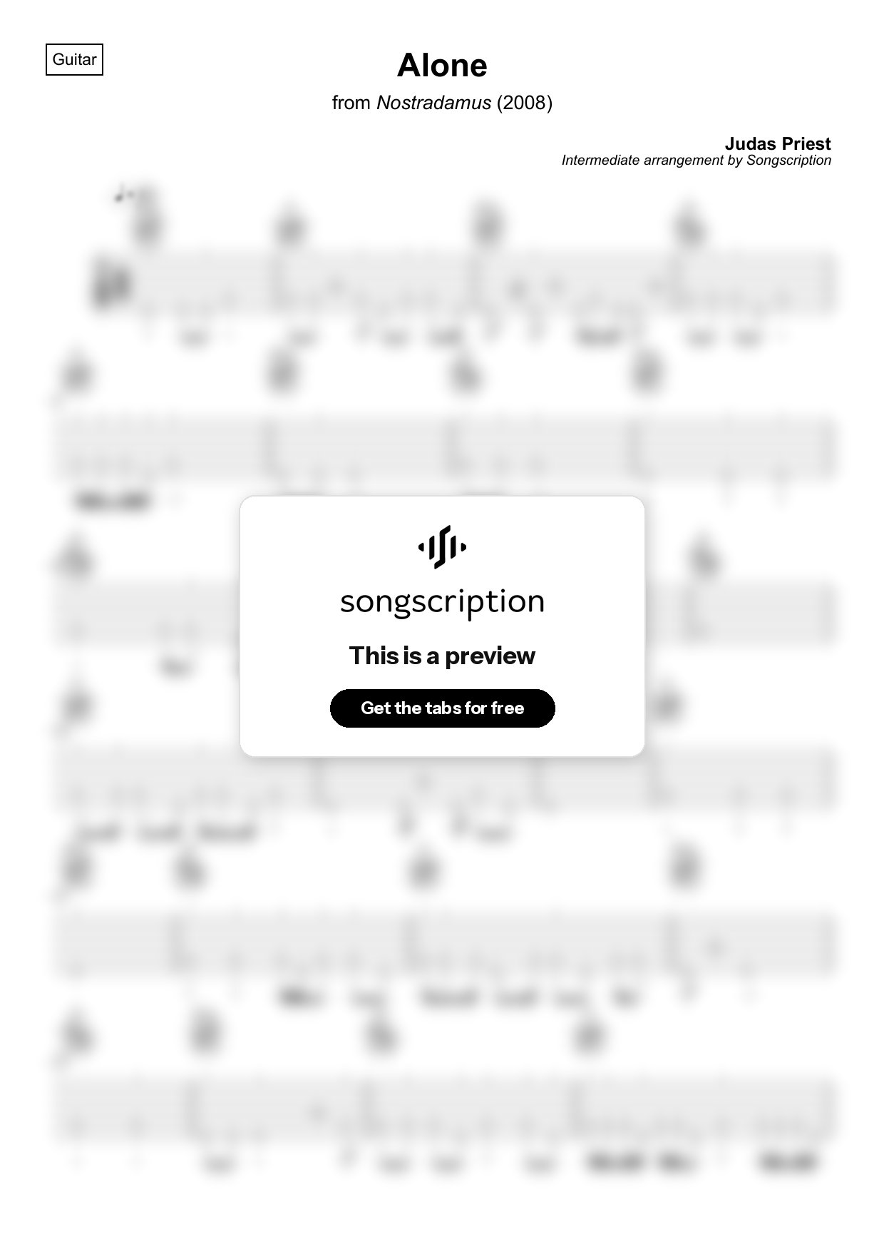 Intermediate Acoustic Guitar Tabs for "Alone" by Judas Priest