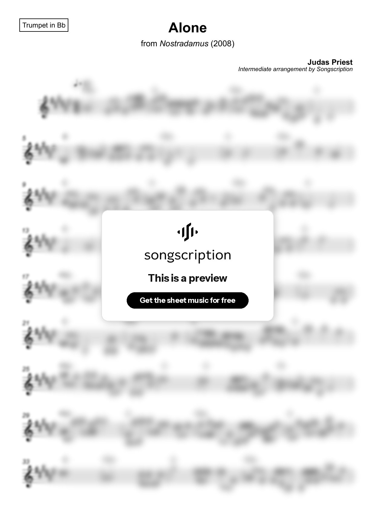Intermediate Trumpet Sheet Music for "Alone" by Judas Priest