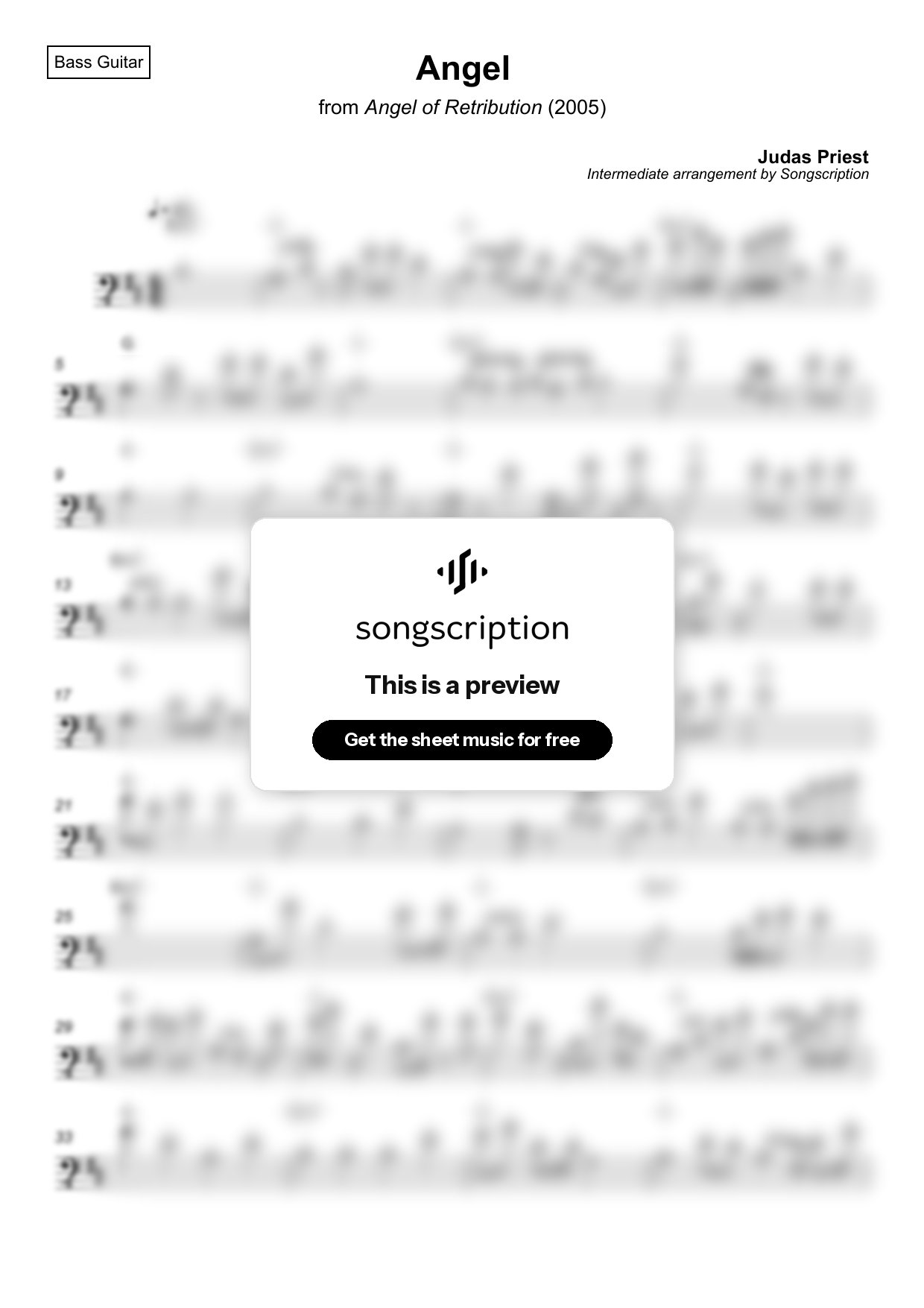 Intermediate Bass Guitar Sheet Music for "Angel" by Judas Priest