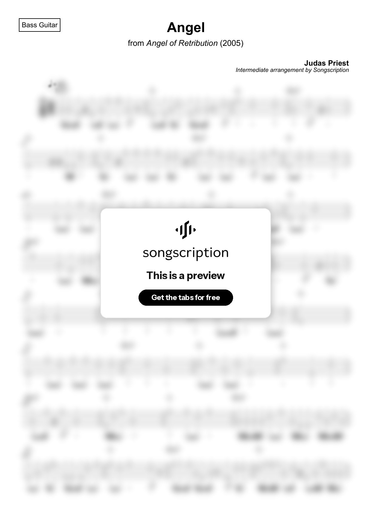 Intermediate Bass Guitar Tabs for "Angel" by Judas Priest