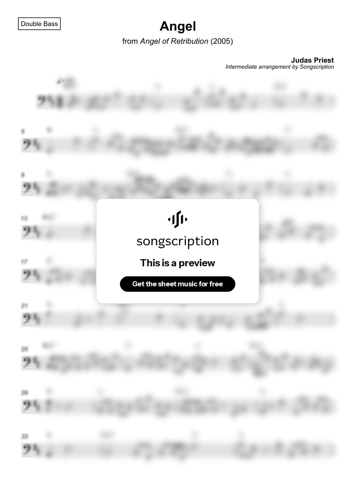 Intermediate Double Bass Sheet Music for "Angel" by Judas Priest