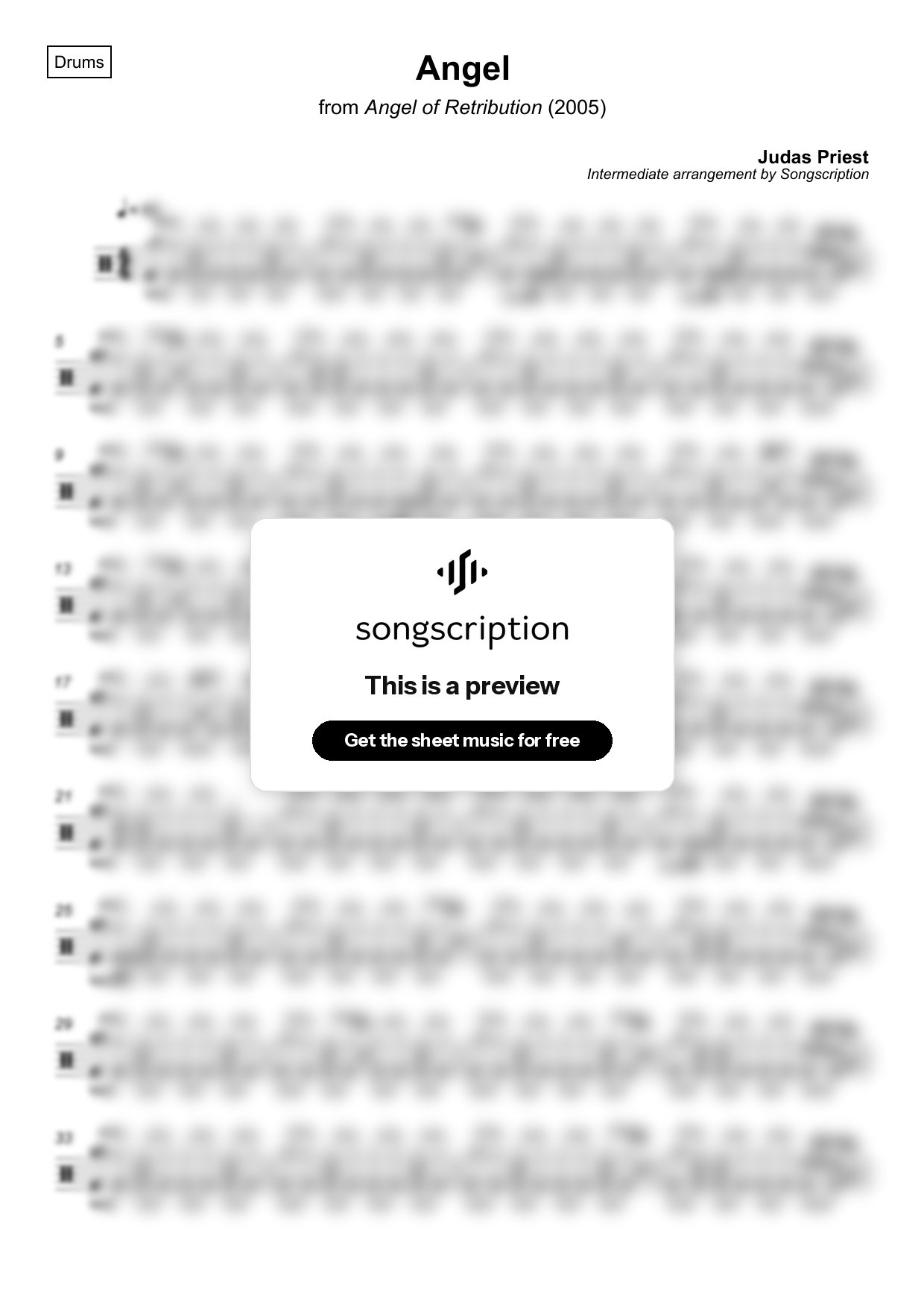 Intermediate Drums Sheet Music for "Angel" by Judas Priest